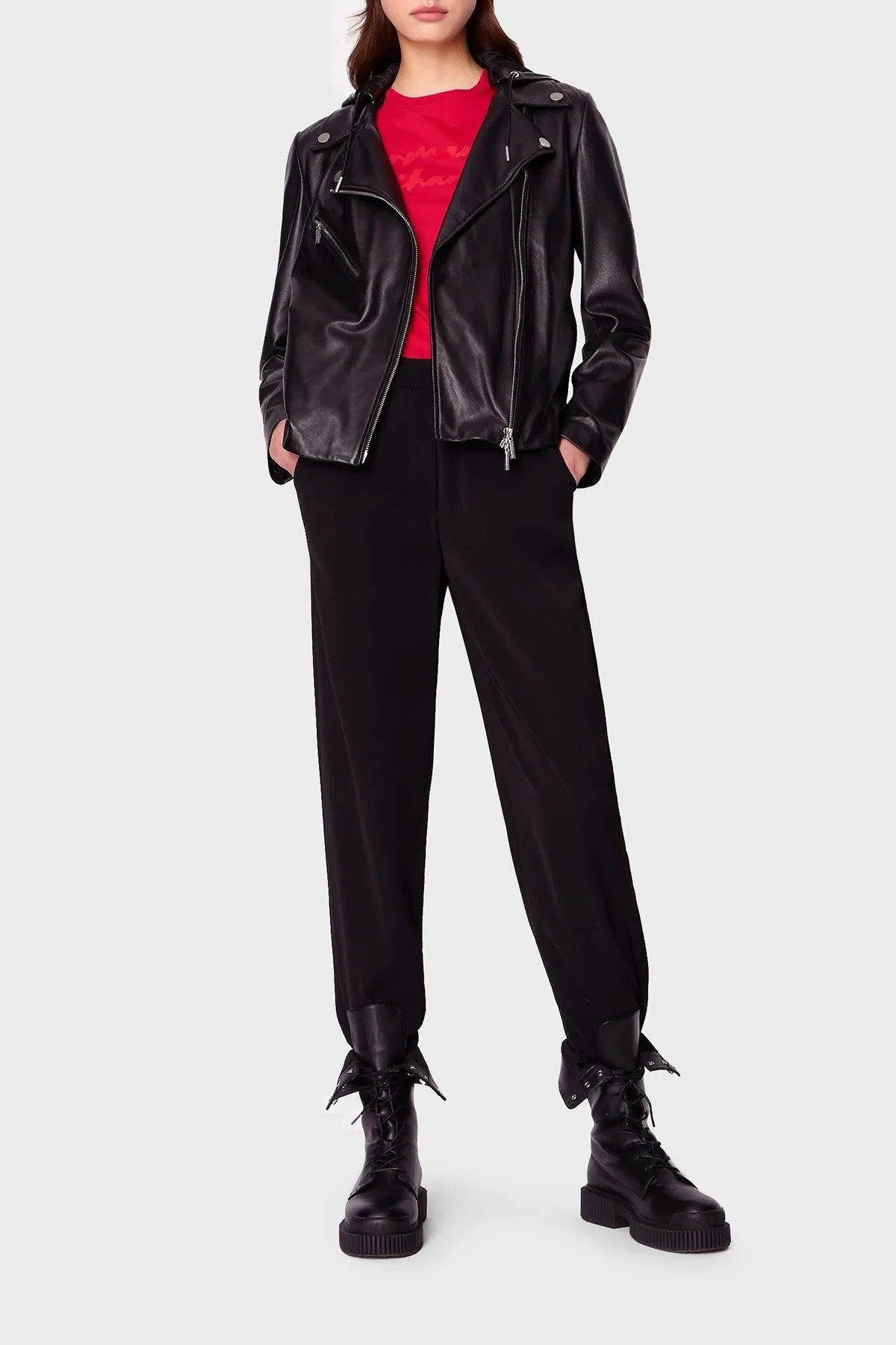 Armani Exchange Logo Yazılı Bisiklet Yaka % 100 Pamuk Regular Fit Bayan T Shirt 6RYT04 YJ16Z 14BB KIRMIZI - 3