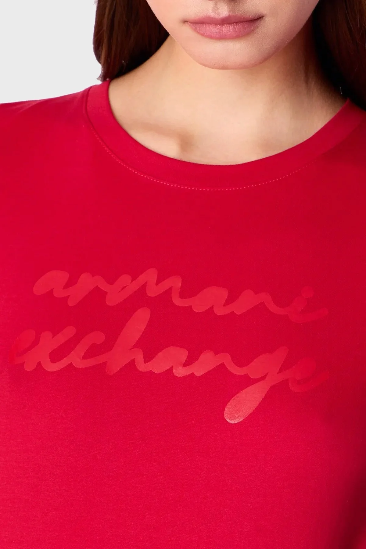 Armani Exchange Logo Yazılı Bisiklet Yaka % 100 Pamuk Regular Fit Bayan T Shirt 6RYT04 YJ16Z 14BB KIRMIZI - 4