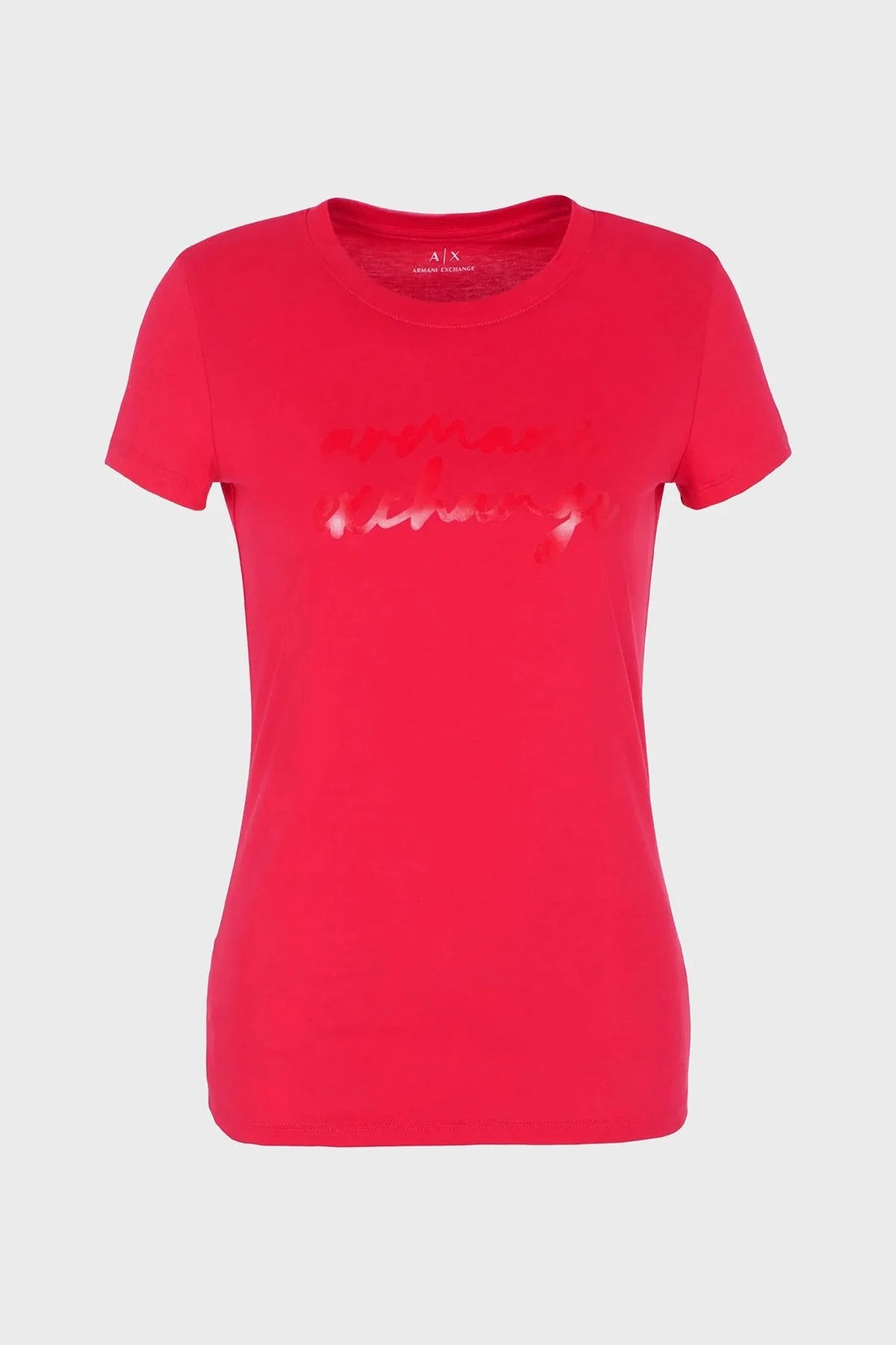 Armani Exchange Logo Yazılı Bisiklet Yaka % 100 Pamuk Regular Fit Bayan T Shirt 6RYT04 YJ16Z 14BB KIRMIZI - 5