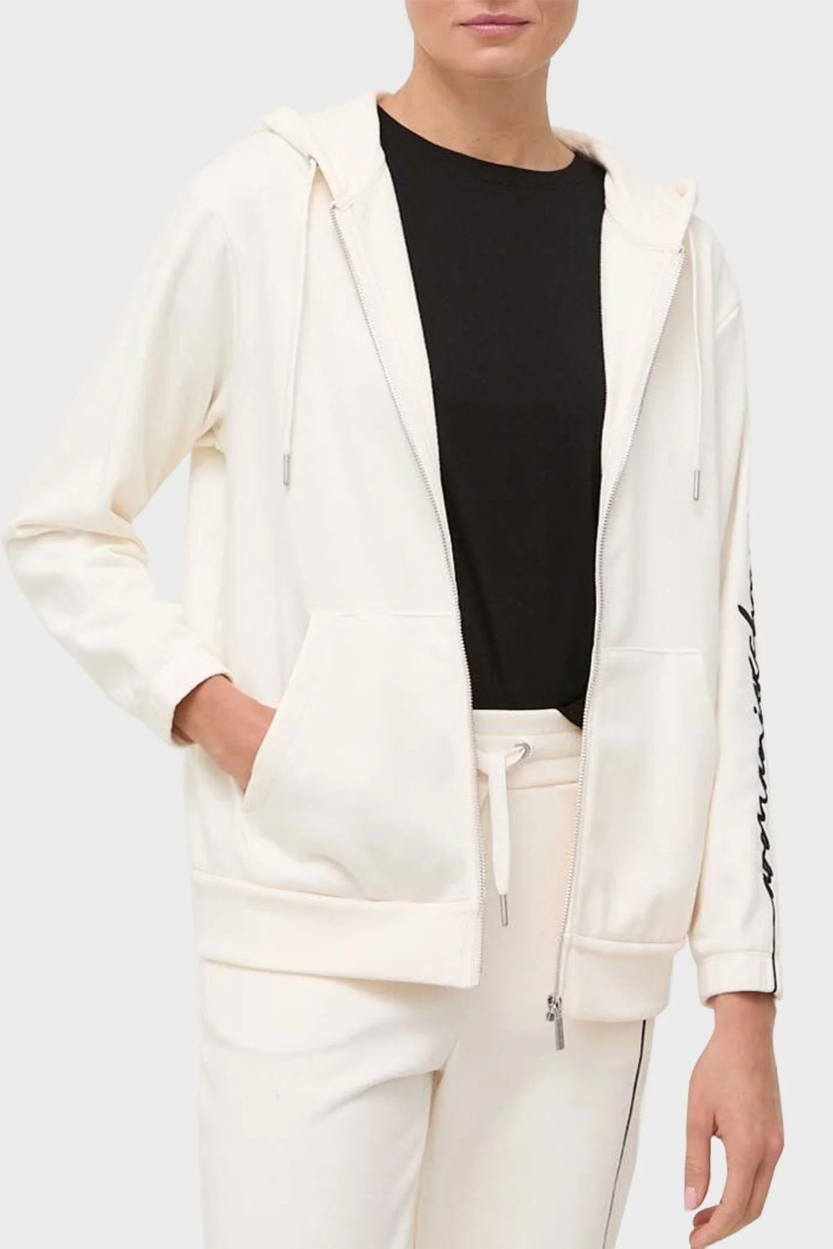 Armani Exchange Logo Yazılı Fermuarlı Kapüşonlu Regular Fit Bayan Sweat 6RYM71 YJBRZ 1130 BEYAZ - 5