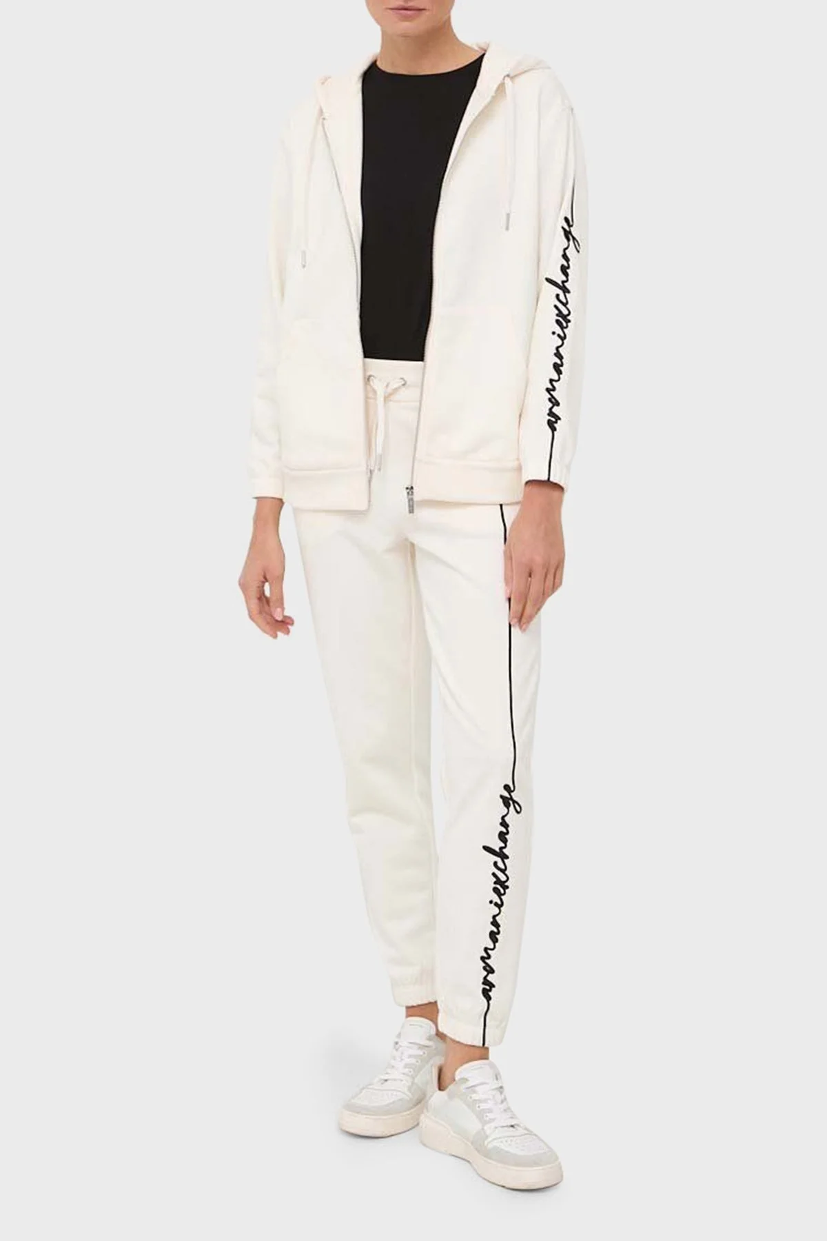 Armani Exchange Logo Yazılı Fermuarlı Kapüşonlu Regular Fit Bayan Sweat 6RYM71 YJBRZ 1130 BEYAZ - 6