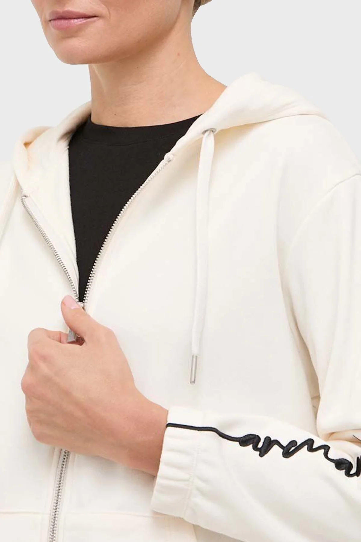 Armani Exchange Logo Yazılı Fermuarlı Kapüşonlu Regular Fit Bayan Sweat 6RYM71 YJBRZ 1130 BEYAZ - 8