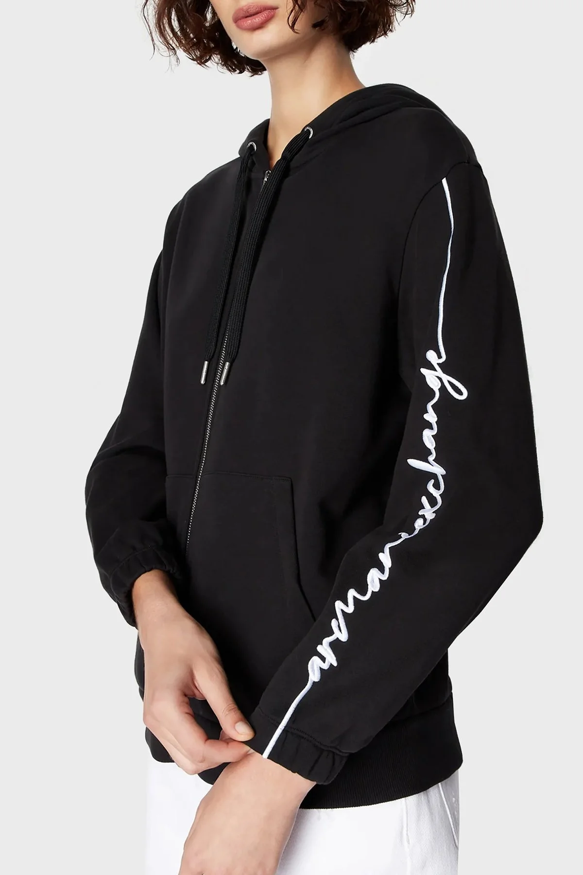 Armani Exchange Logo Yazılı Fermuarlı Kapüşonlu Regular Fit Bayan Sweat 6RYM71 YJBRZ 1200 SİYAH - 2