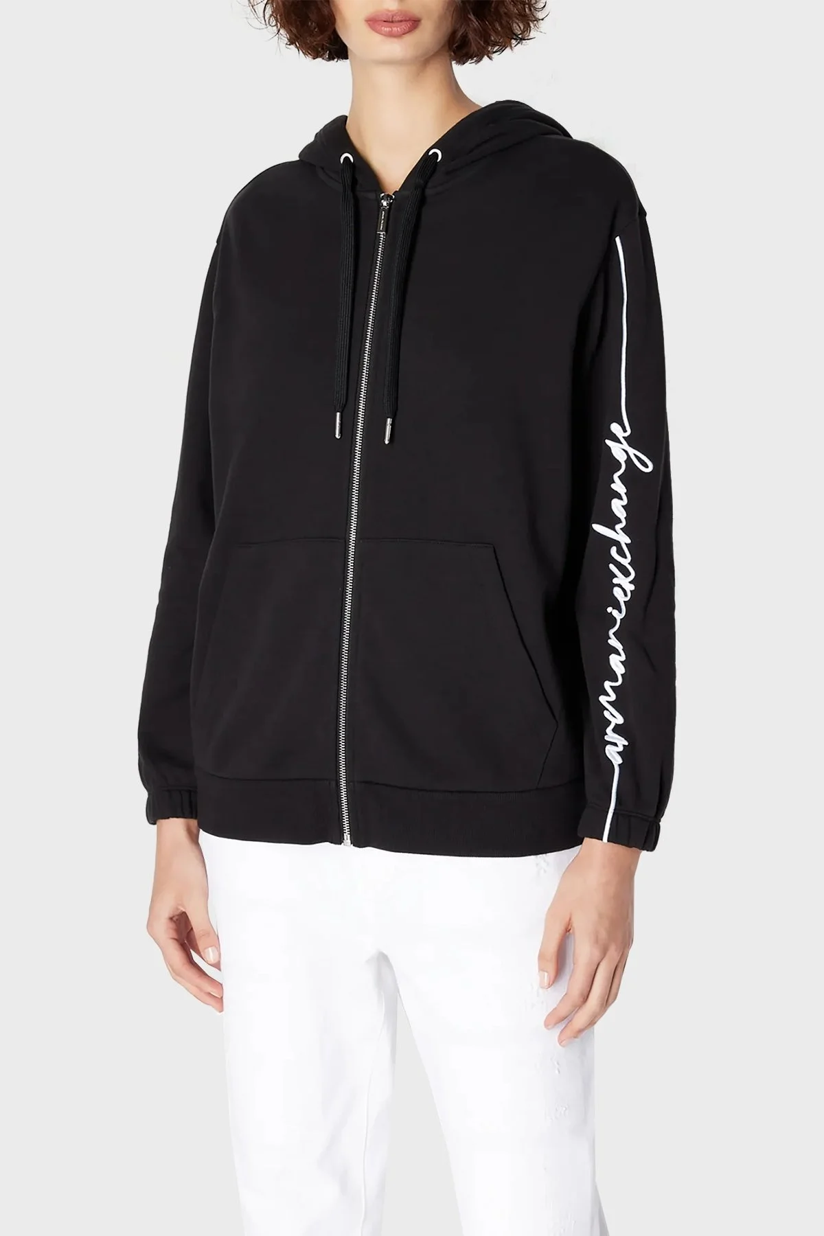 Armani Exchange Logo Yazılı Fermuarlı Kapüşonlu Regular Fit Bayan Sweat 6RYM71 YJBRZ 1200 SİYAH - 4
