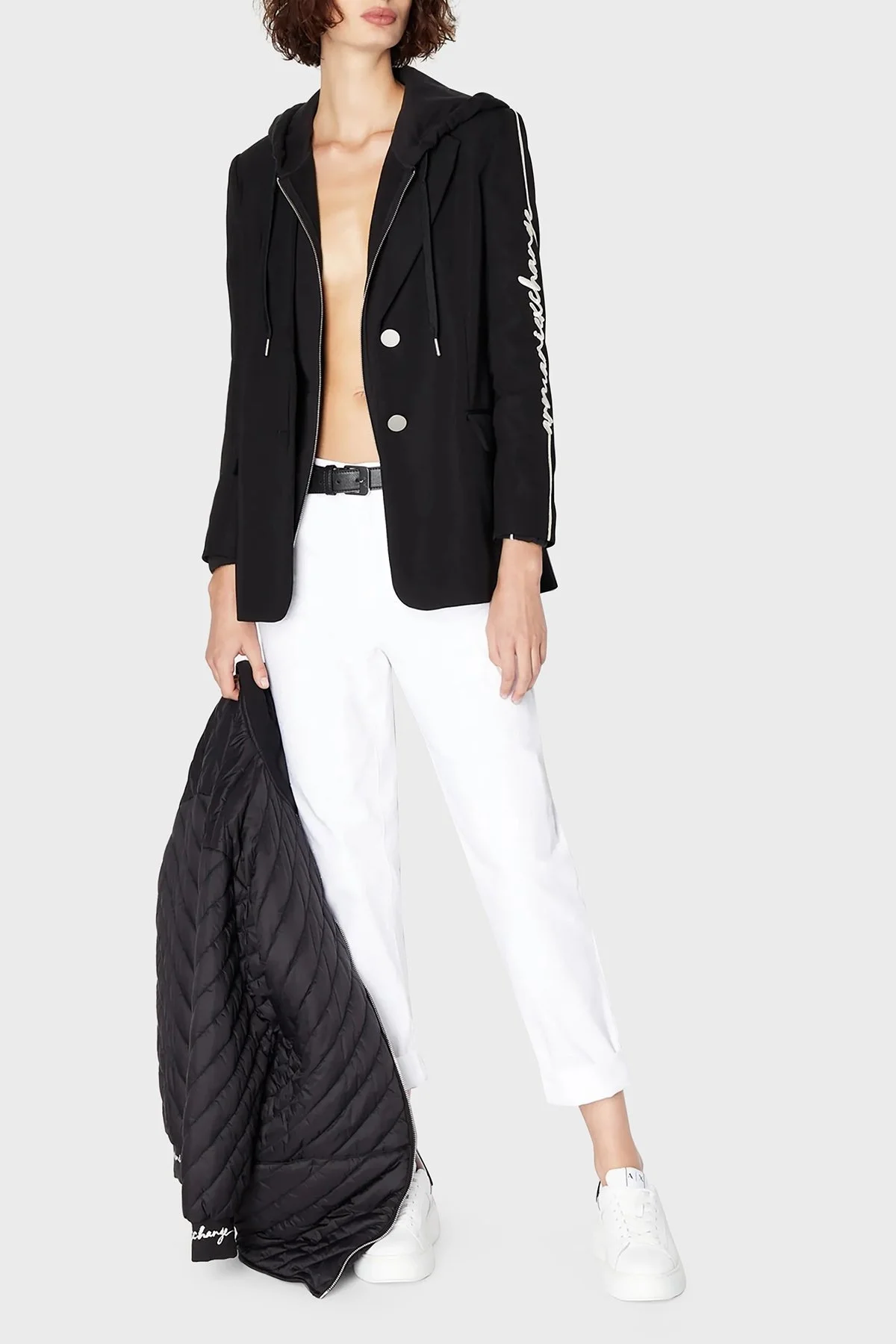 Armani Exchange Logo Yazılı Fermuarlı Kapüşonlu Regular Fit Bayan Sweat 6RYM71 YJBRZ 1200 SİYAH - 5