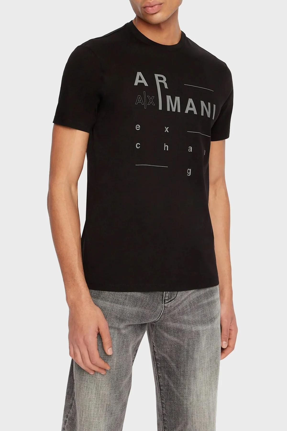 Armani Exchange Logo Yazılı Merserize Pamuklu Bisiklet Yaka Regular Fit Erkek T Shirt 3RZTFC ZJ9AZ 1200 SİYAH - 1