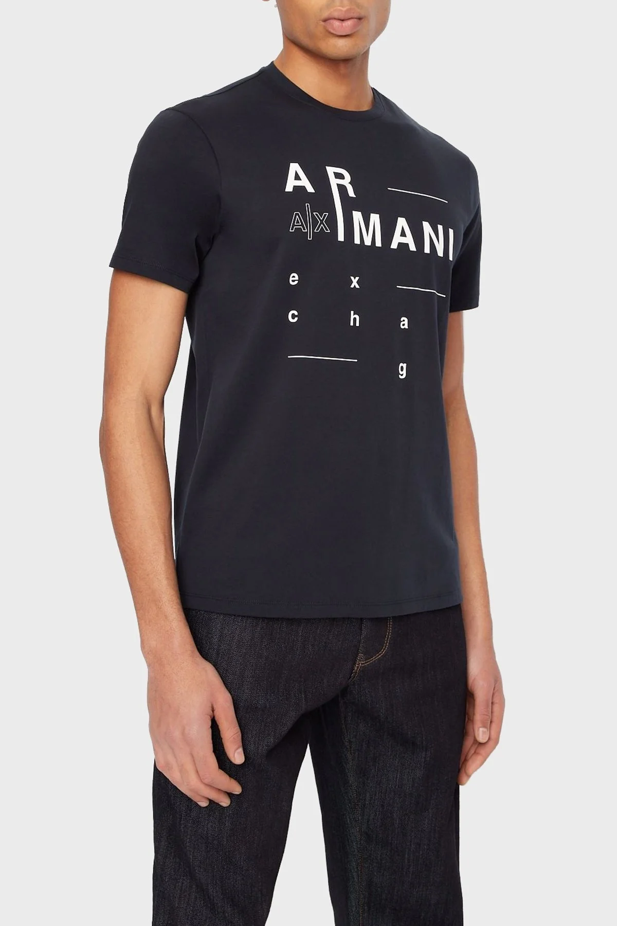 Armani Exchange Logo Yazılı Merserize Pamuklu Bisiklet Yaka Regular Fit Erkek T Shirt 3RZTFC ZJ9AZ 1510 LACİVERT - 1