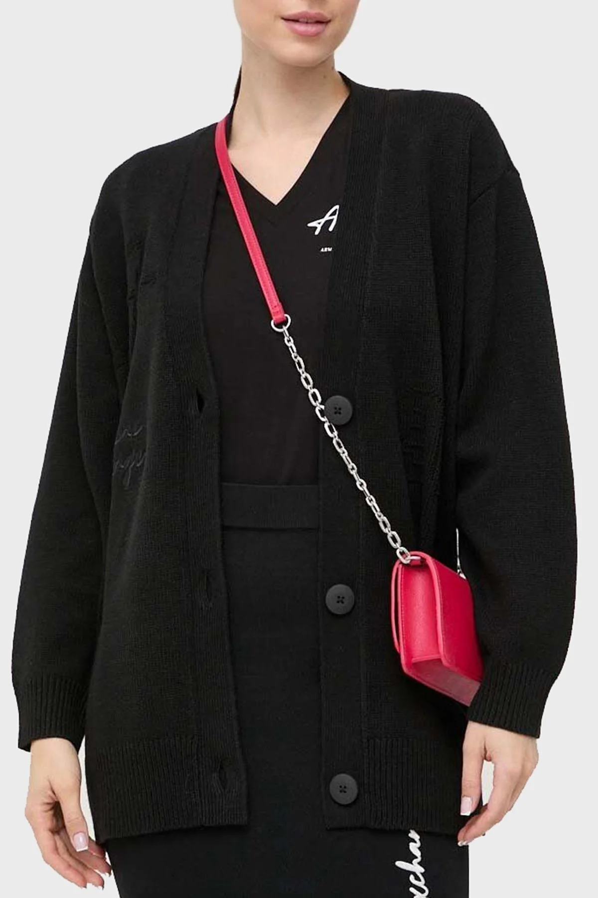 Armani Exchange Logo Yazılı Pamuklu Düğmeli Triko Bayan Hırka 6RYE1A YMV3Z 1200 SİYAH - 1