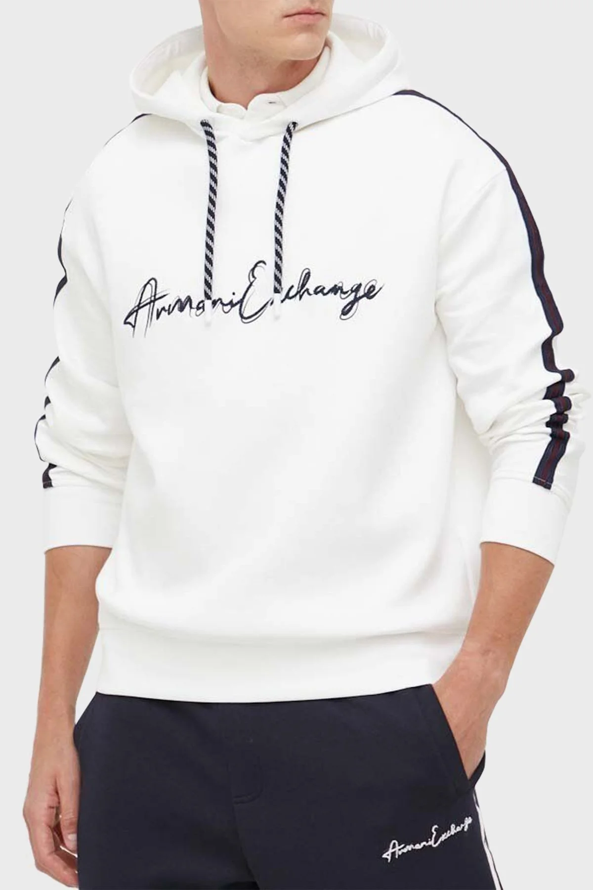 Armani Exchange Logo Yazılı Pamuklu Kapüşonlu Regular Fit Erkek Sweat 6RZMLD ZJZGZ 1116 BEYAZ - 1