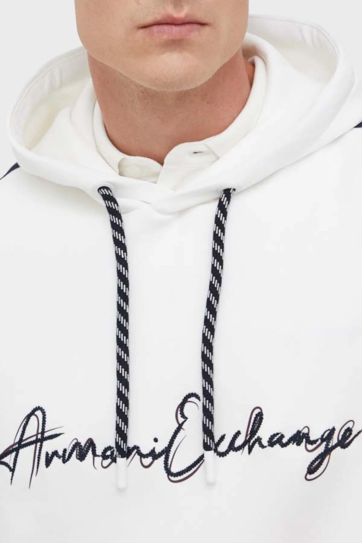 Armani Exchange Logo Yazılı Pamuklu Kapüşonlu Regular Fit Erkek Sweat 6RZMLD ZJZGZ 1116 BEYAZ - 4
