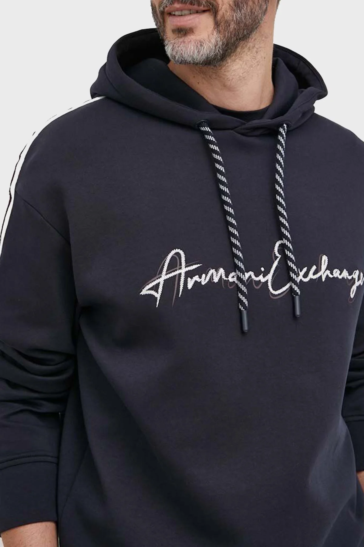 Armani Exchange Logo Yazılı Pamuklu Kapüşonlu Regular Fit Erkek Sweat 6RZMLD ZJZGZ 1583 LACİVERT - 1