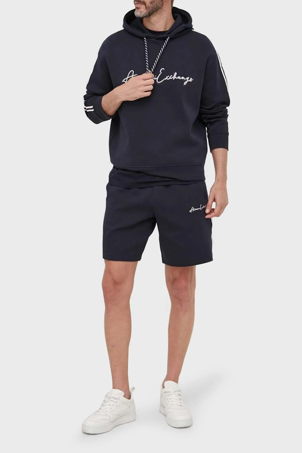 Armani Exchange Logo Yazılı Pamuklu Kapüşonlu Regular Fit Erkek Sweat 6RZMLD ZJZGZ 1583 LACİVERT - 5