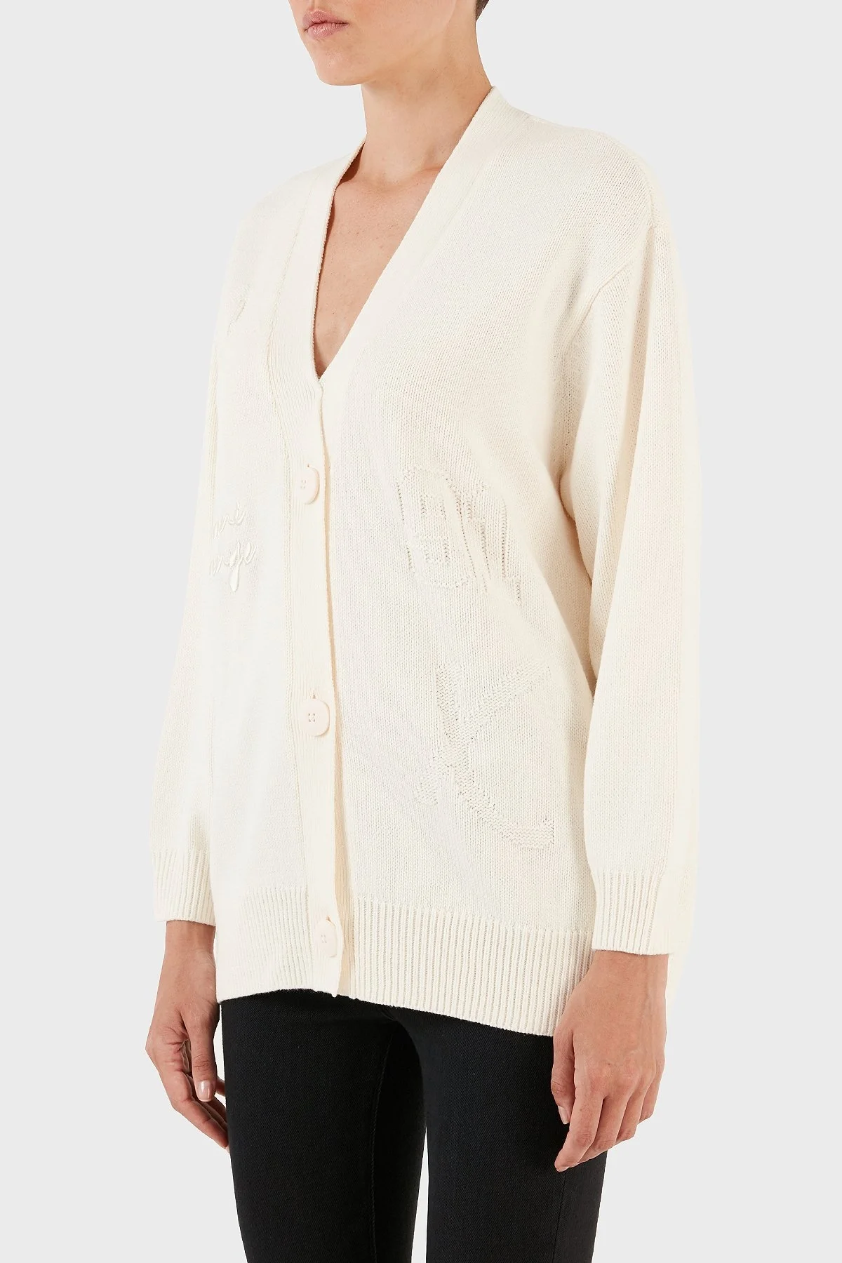 Armani Exchange Logo Yazılı Pamuklu Relaxed Fit Düğmeli Triko Bayan Hırka 6RYE1A YMV3Z 1130 EKRU - 2