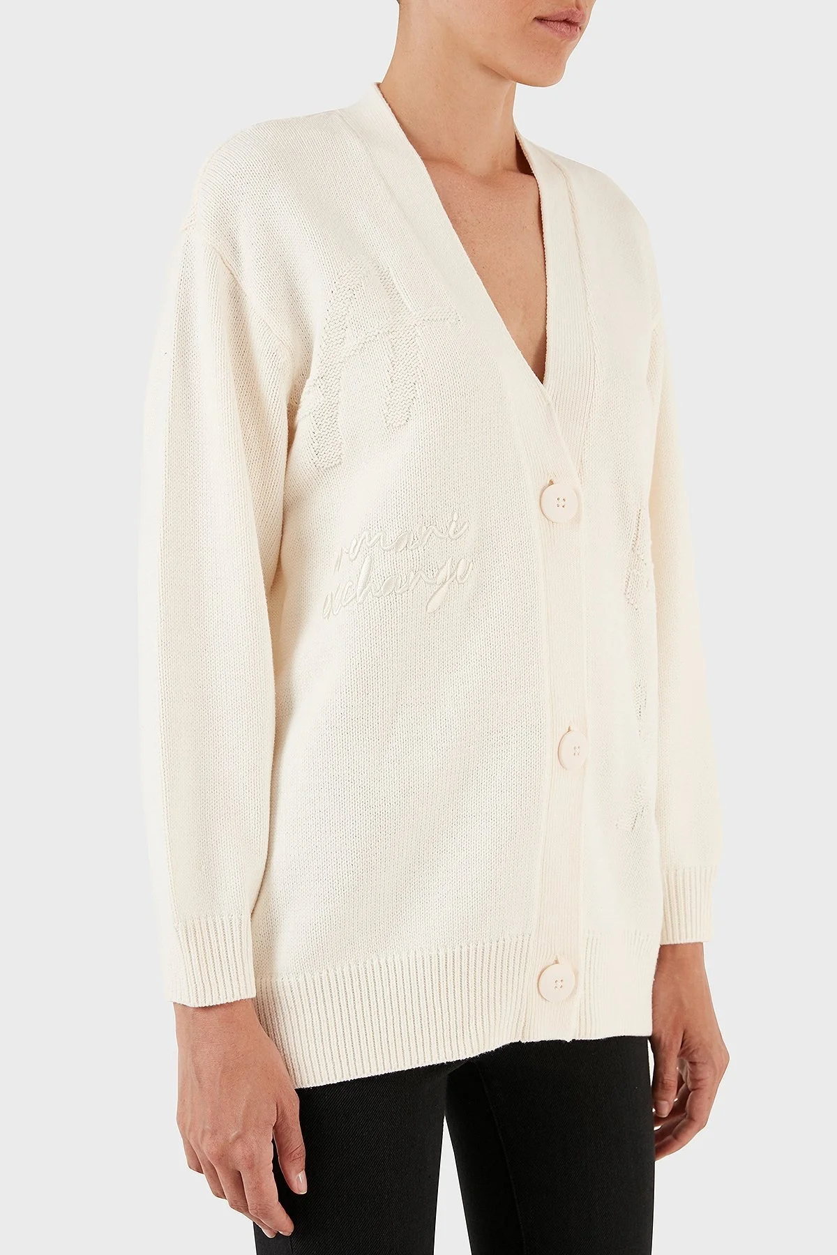 Armani Exchange Logo Yazılı Pamuklu Relaxed Fit Düğmeli Triko Bayan Hırka 6RYE1A YMV3Z 1130 EKRU - 4