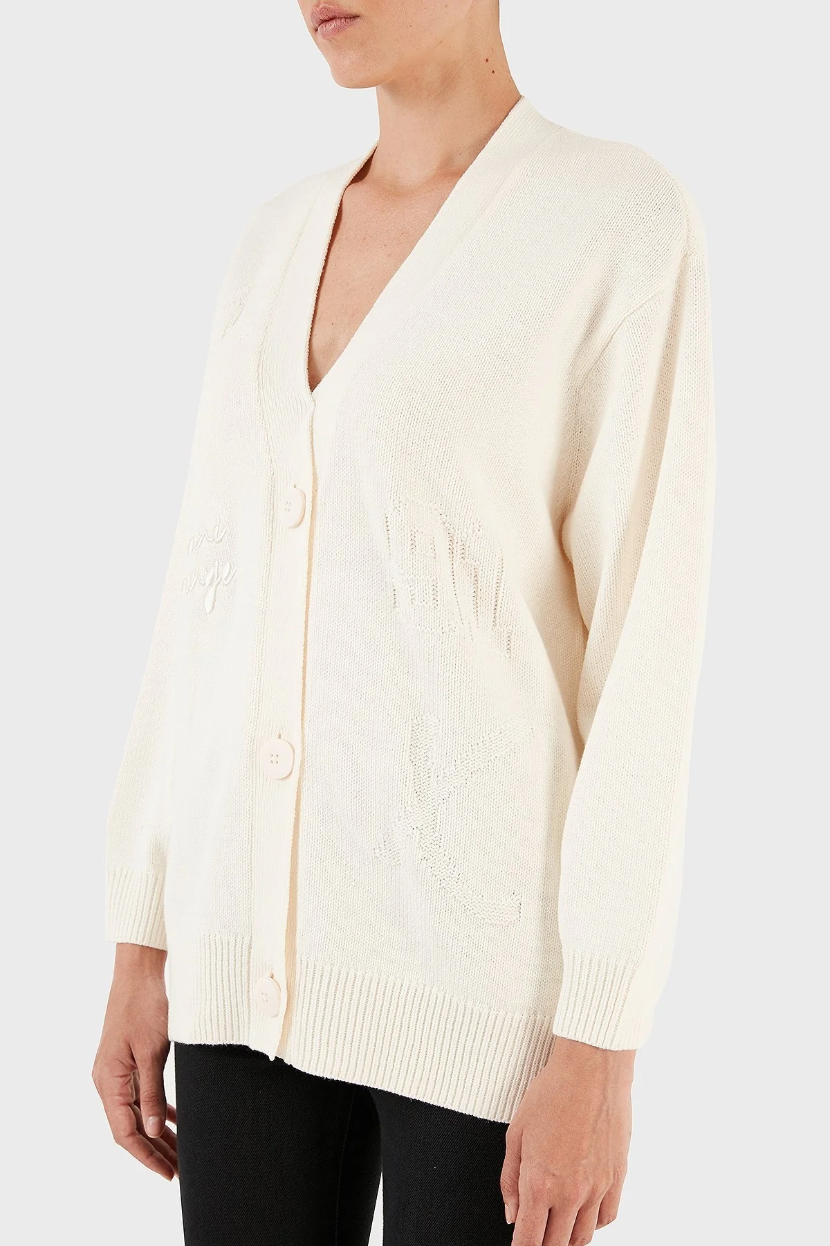 Armani Exchange Logo Yazılı Pamuklu Relaxed Fit Düğmeli Triko Bayan Hırka 6RYE1A YMV3Z 1130 EKRU - 5