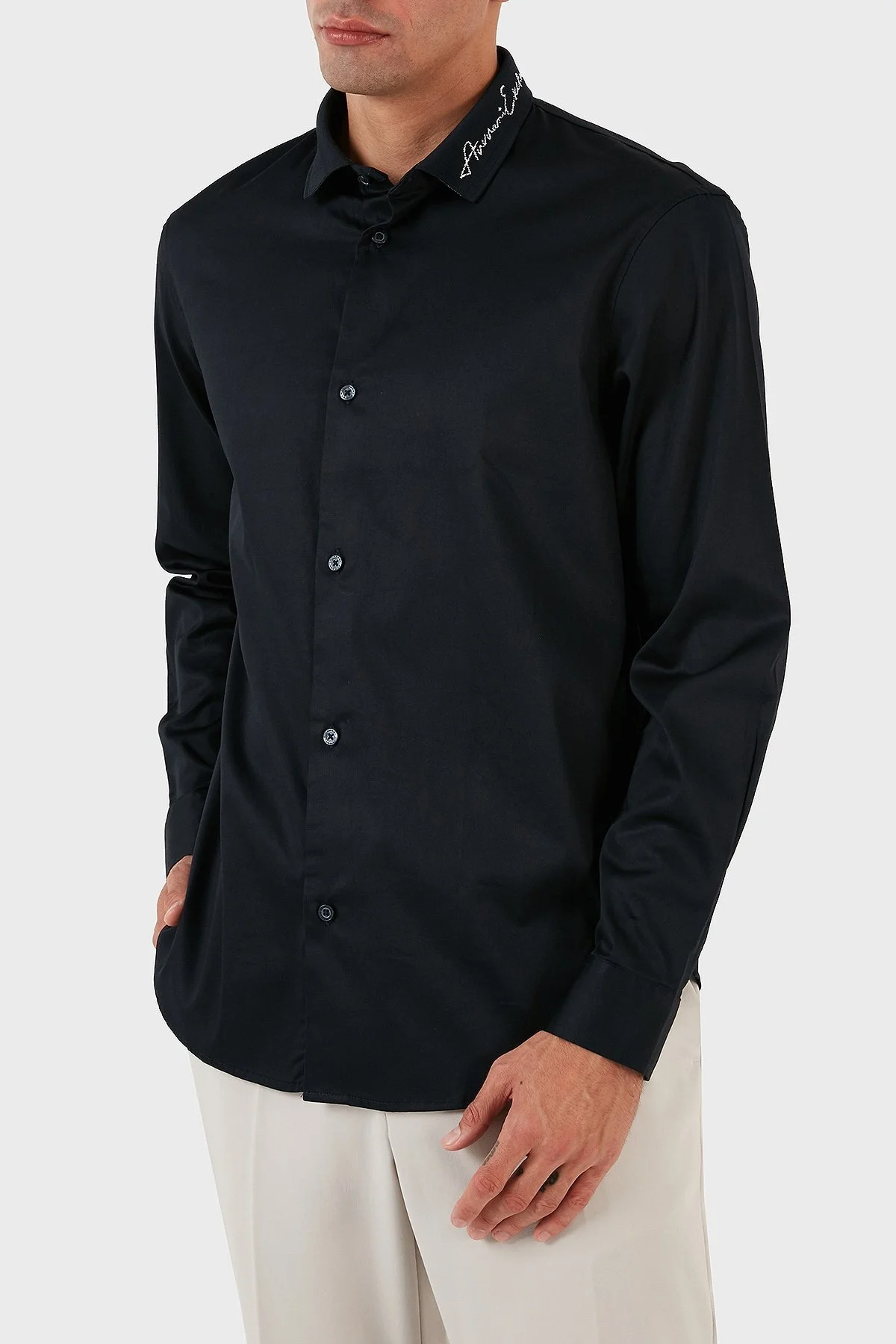 Armani Exchange Logo Yazılı Pamuklu Uzun Kollu Regular Fit Erkek Gömlek 6RZCL2 ZN10Z 1583 LACİVERT - 3