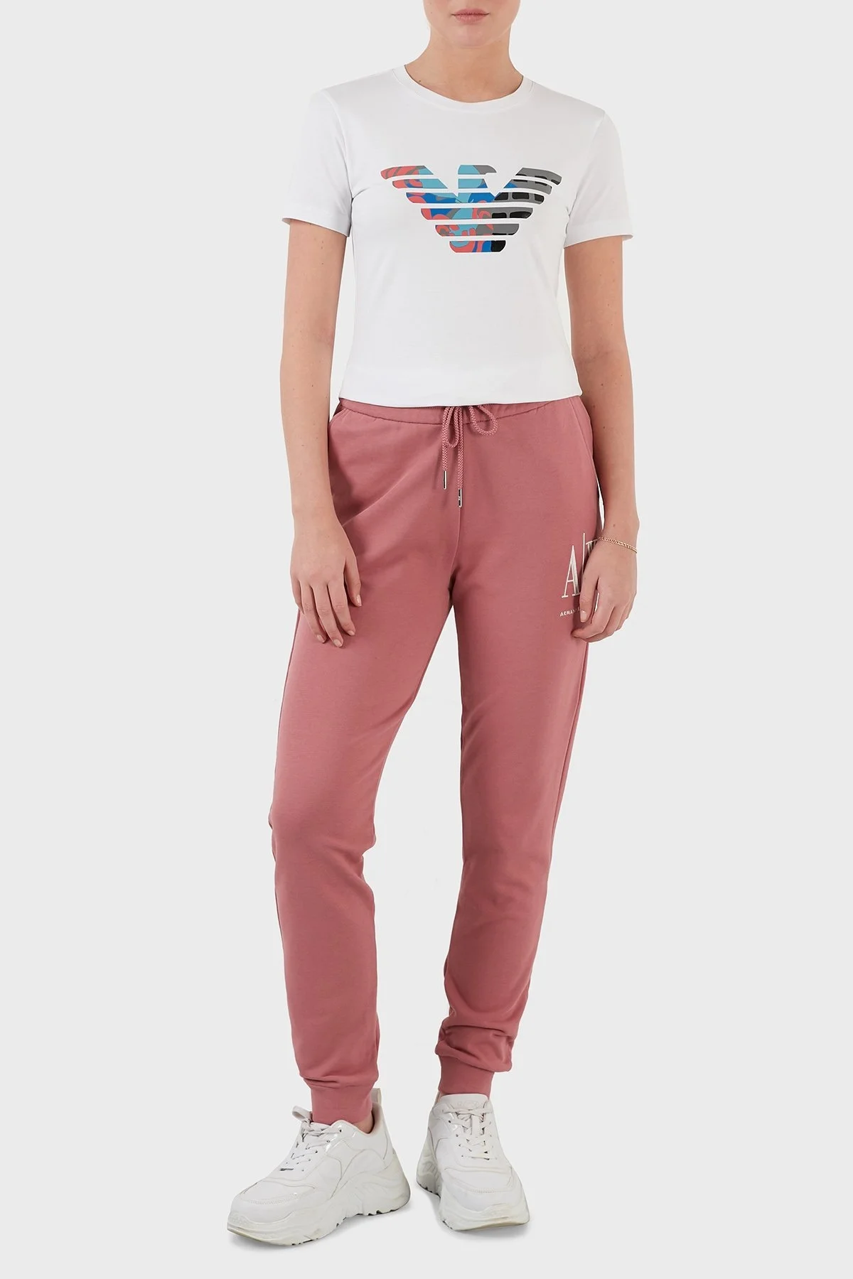 Armani Exchange Logolu % 100 Pamuk Belden Bağlamalı Regular Fit Jogger Bayan Pantolon 8NYPCX YJ68Z 1493 PUDRA - 1