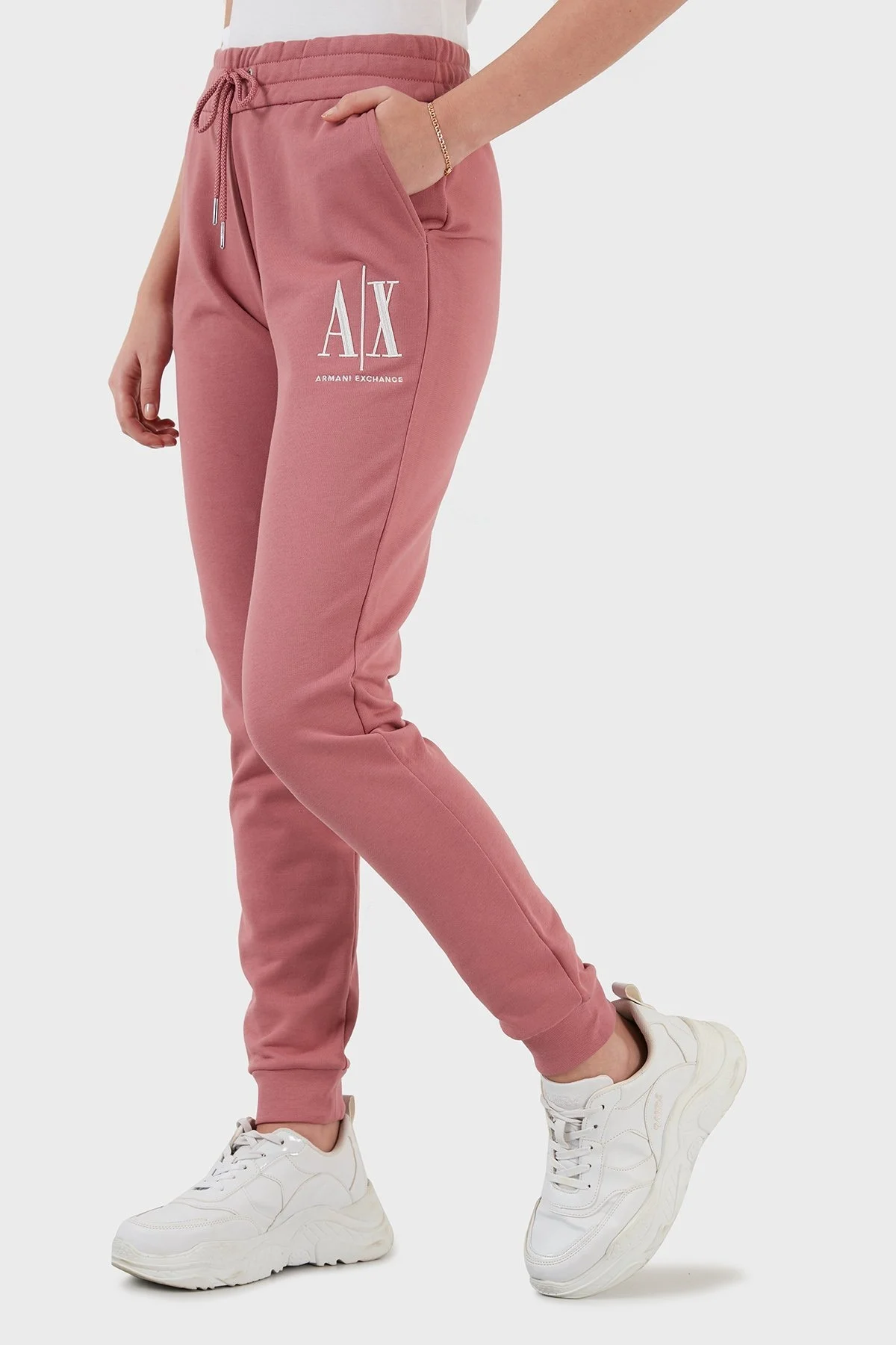 Armani Exchange Logolu % 100 Pamuk Belden Bağlamalı Regular Fit Jogger Bayan Pantolon 8NYPCX YJ68Z 1493 PUDRA - 2