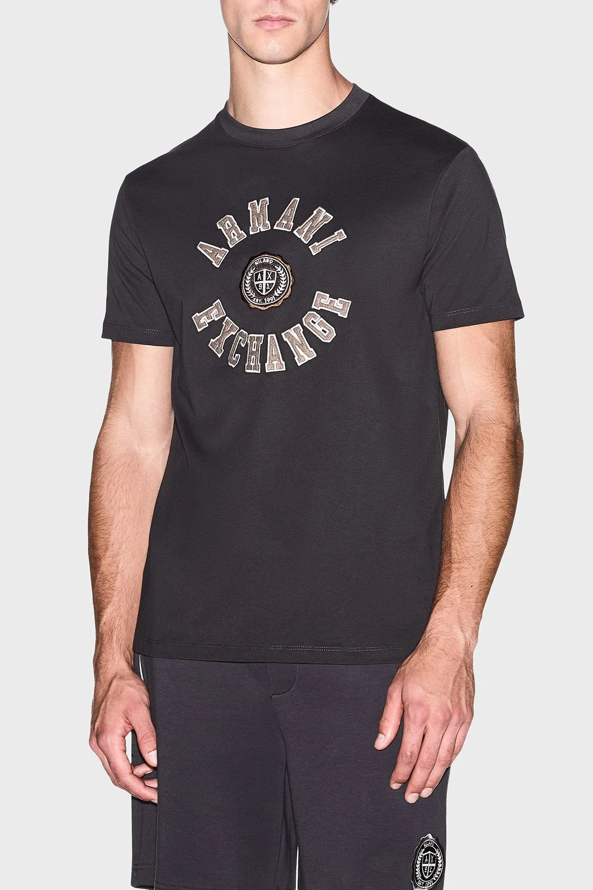 Armani Exchange Logolu % 100 Pamuk Bisiklet Yaka Erkek T Shirt XM003074 AF10362 U8128 Kahve - 1