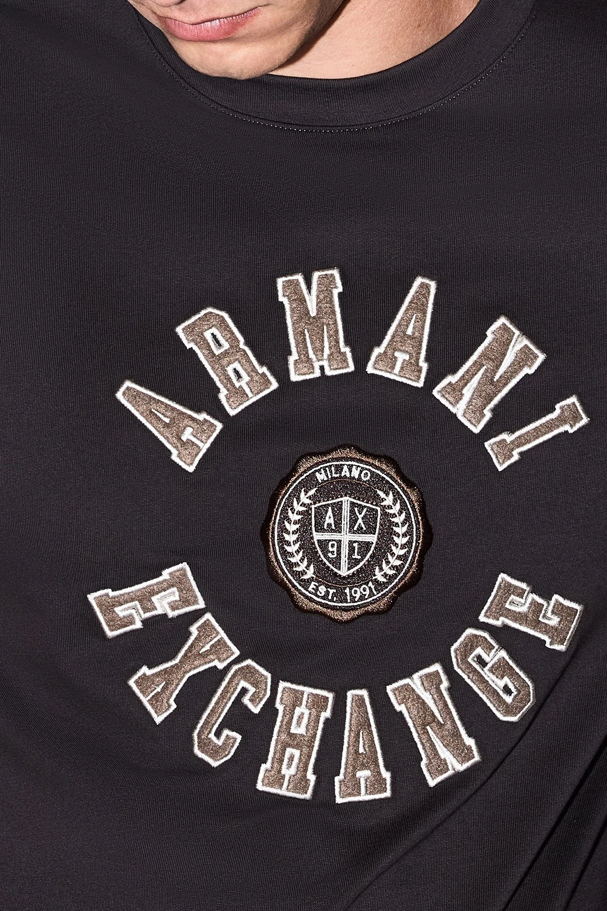 Armani Exchange Logolu % 100 Pamuk Bisiklet Yaka Erkek T Shirt XM003074 AF10362 U8128 Kahve - 6