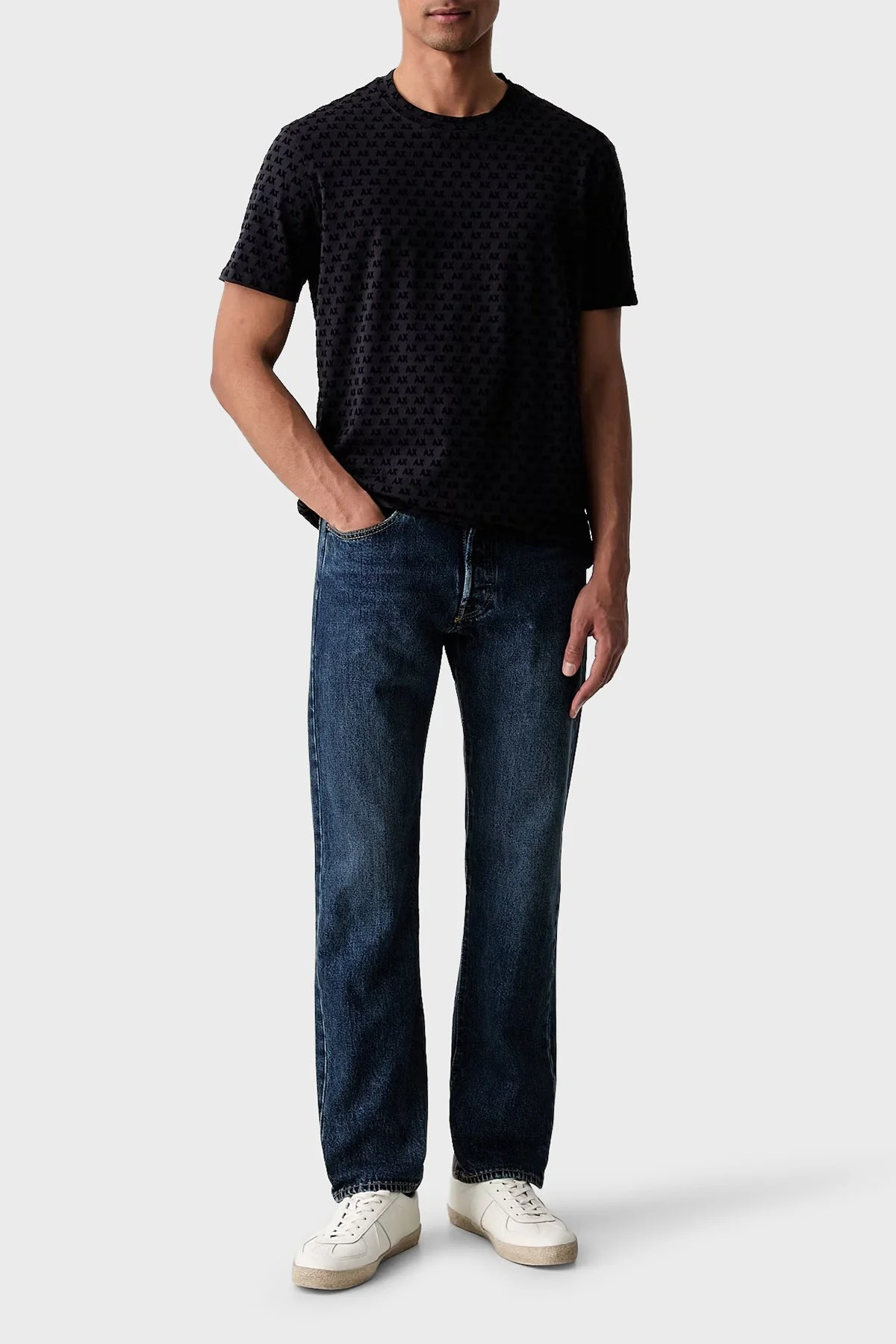 Armani Exchange Logolu % 100 Pamuk Bisiklet Yaka Erkek T Shirt XM003079 AF10356 UB101 Lacivert - 2