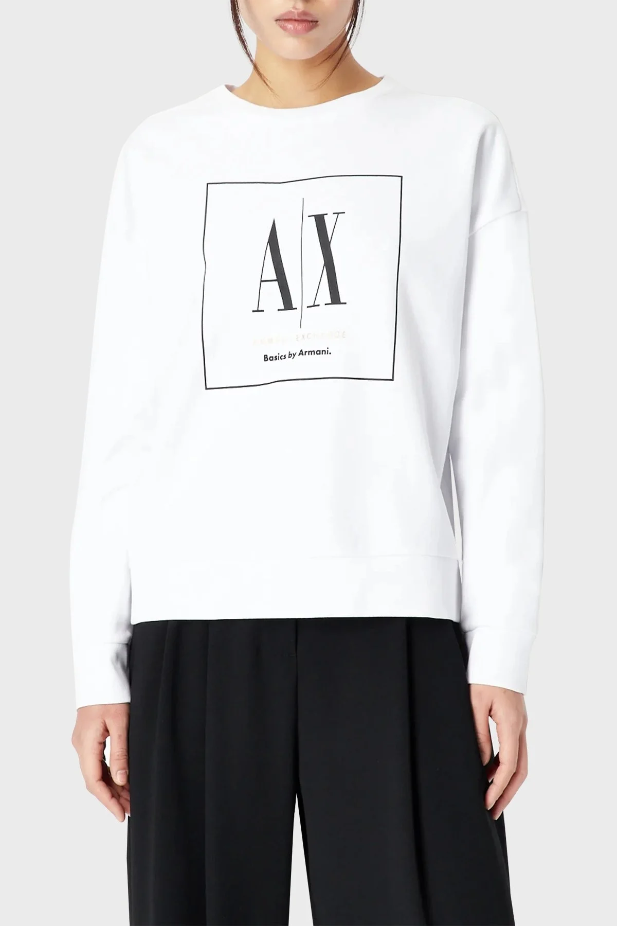 Armani Exchange Logolu % 100 Pamuk Bisiklet Yaka Regular Fit Bayan Sweat 3RYM89 YJDVZ 1000 BEYAZ - 1