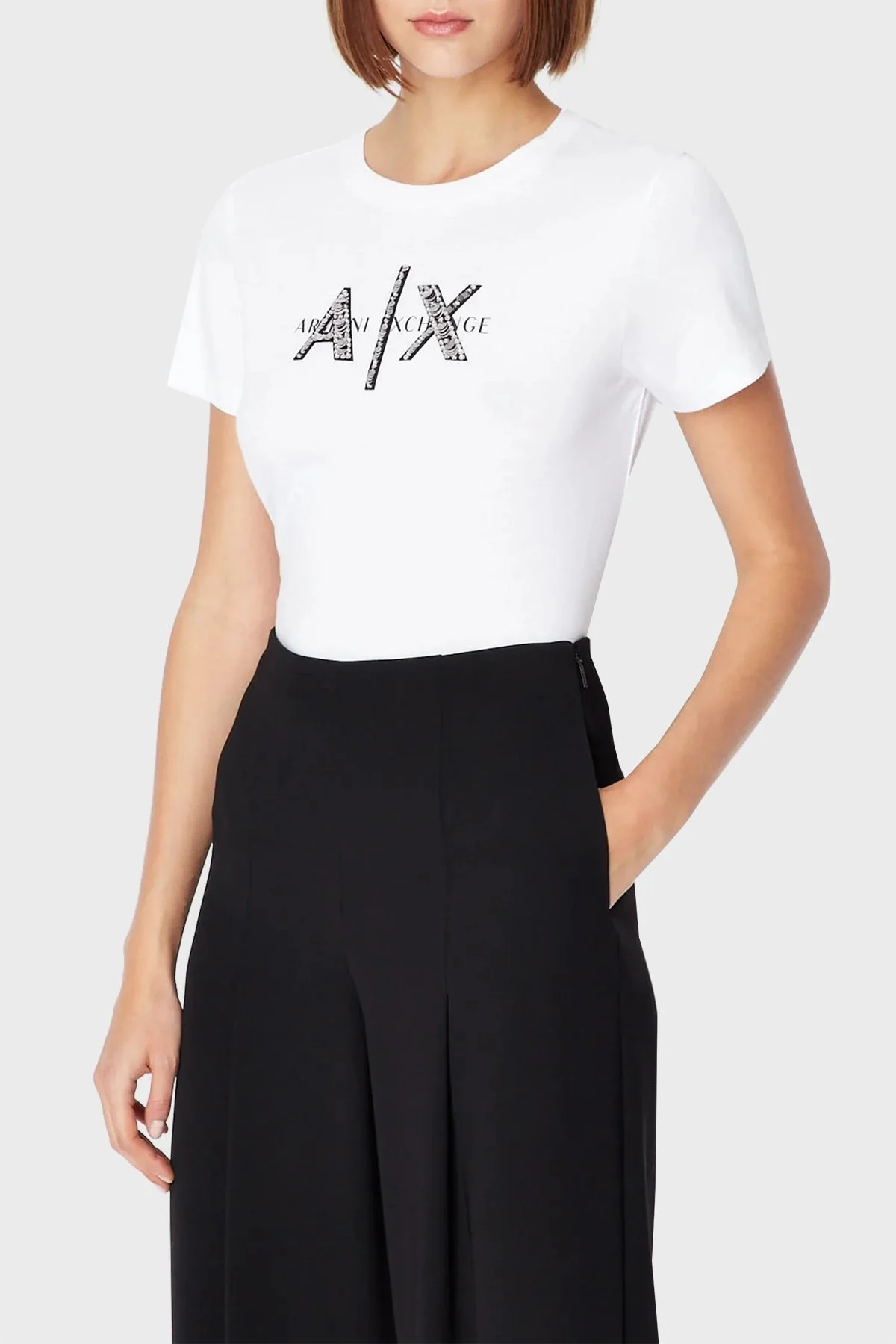 Armani Exchange Logolu % 100 Pamuk Bisiklet Yaka Regular Fit Bayan T Shirt 3RYTBQ YJG3Z 1000 BEYAZ - 1