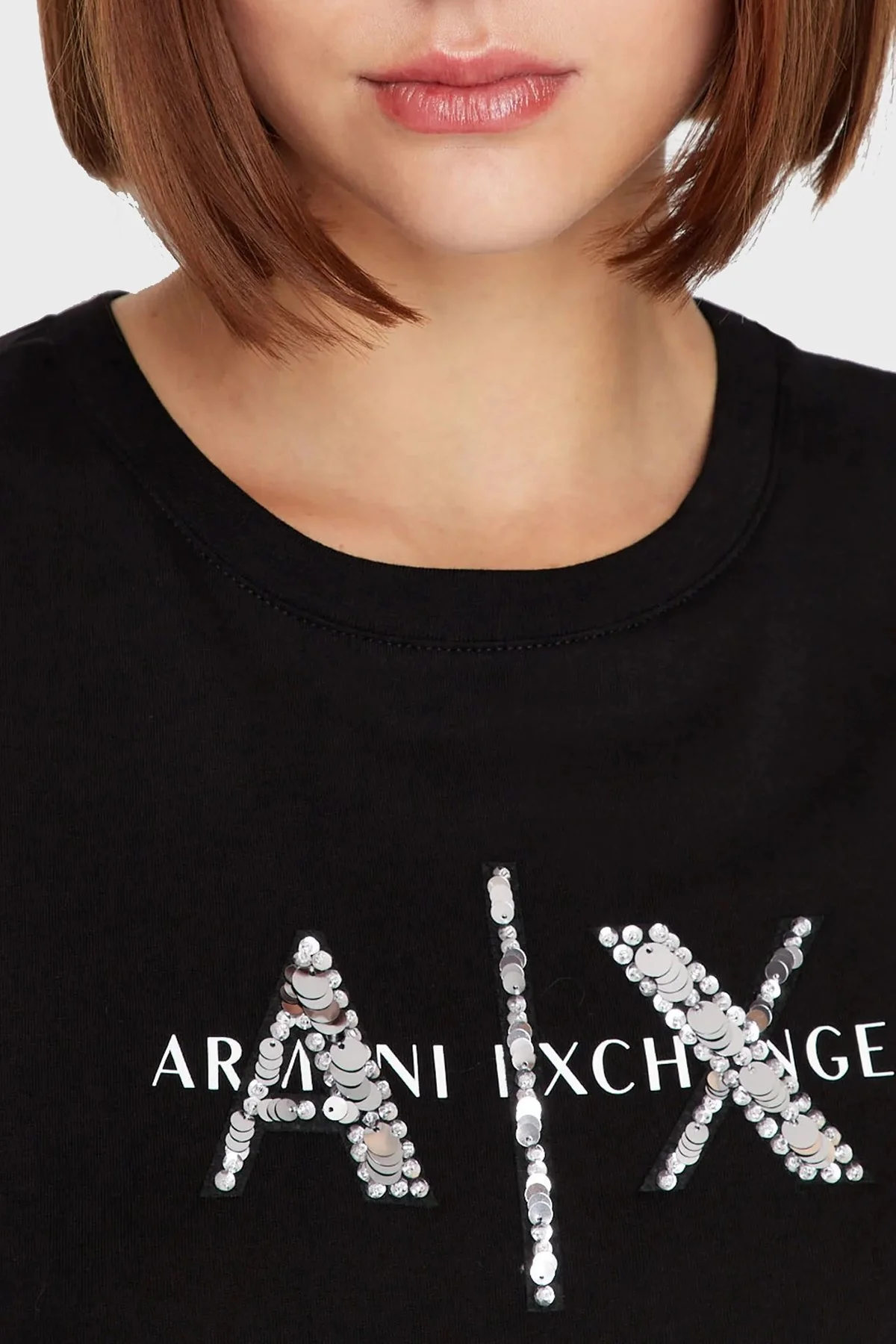 Armani Exchange Logolu % 100 Pamuk Bisiklet Yaka Regular Fit Bayan T Shirt 3RYTBQ YJG3Z 1200 SİYAH - 3