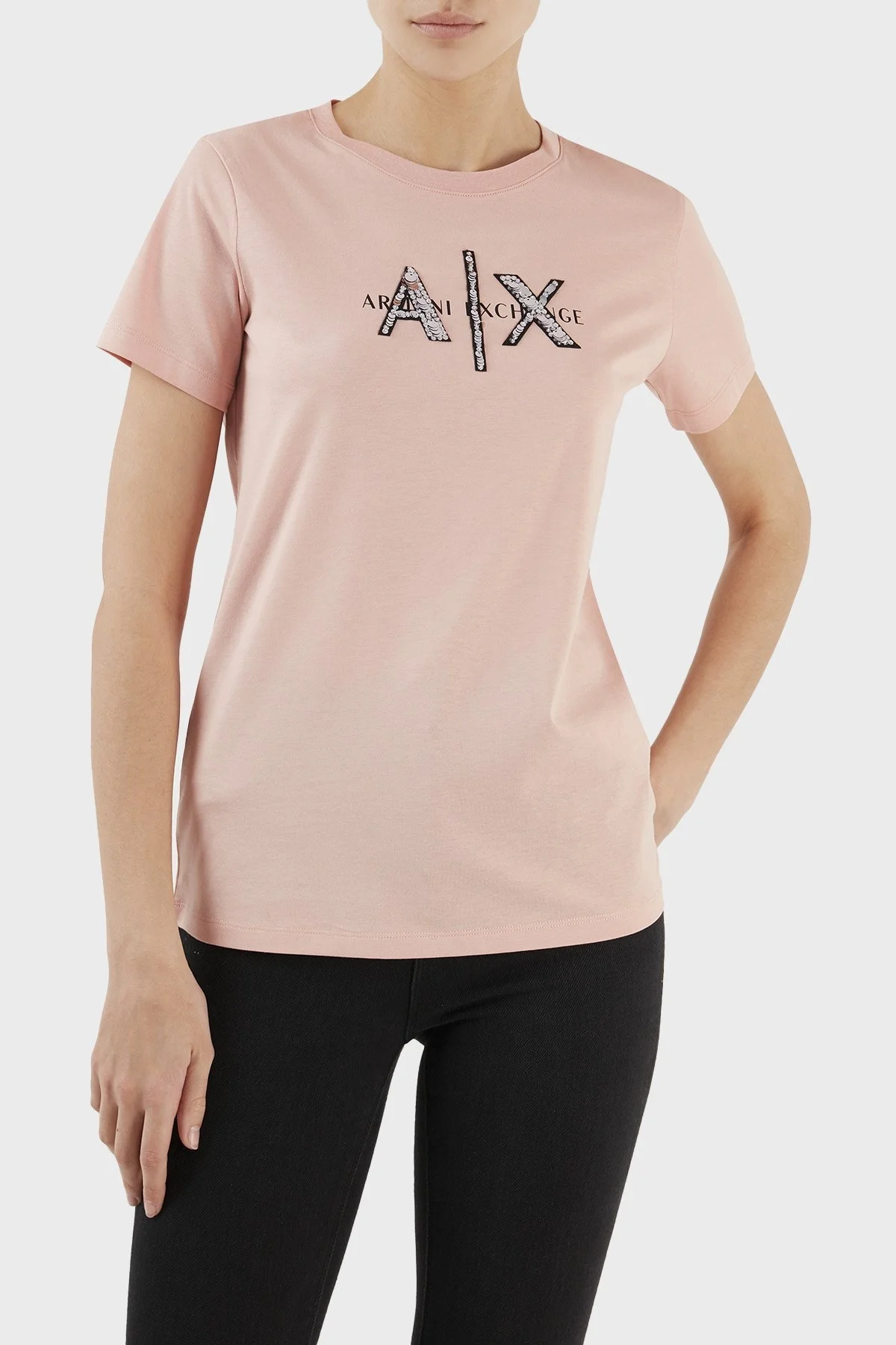 Armani Exchange Logolu % 100 Pamuk Bisiklet Yaka Regular Fit Bayan T Shirt 3RYTBQ YJG3Z 14AO PUDRA - 1