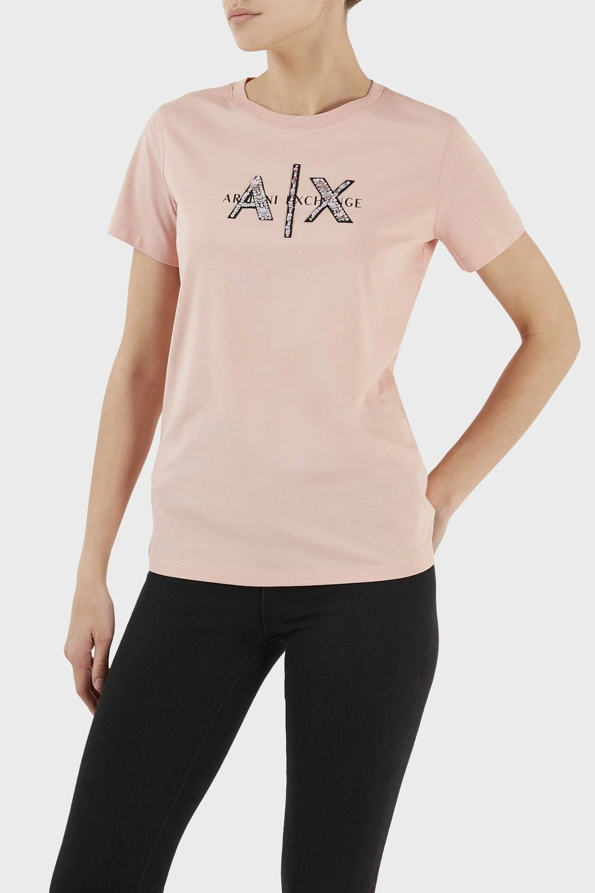 Armani Exchange Logolu % 100 Pamuk Bisiklet Yaka Regular Fit Bayan T Shirt 3RYTBQ YJG3Z 14AO PUDRA - 2