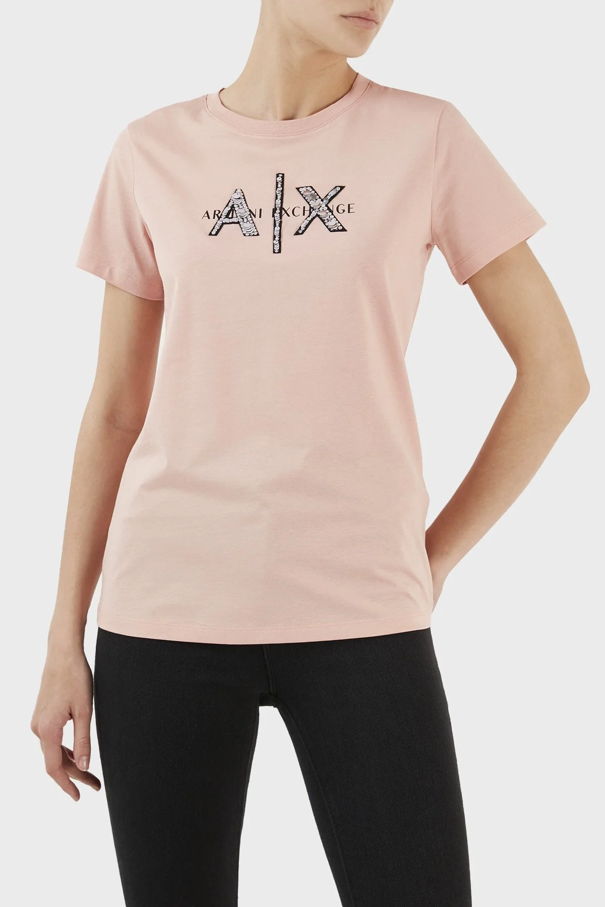 Armani Exchange Logolu % 100 Pamuk Bisiklet Yaka Regular Fit Bayan T Shirt 3RYTBQ YJG3Z 14AO PUDRA - 3