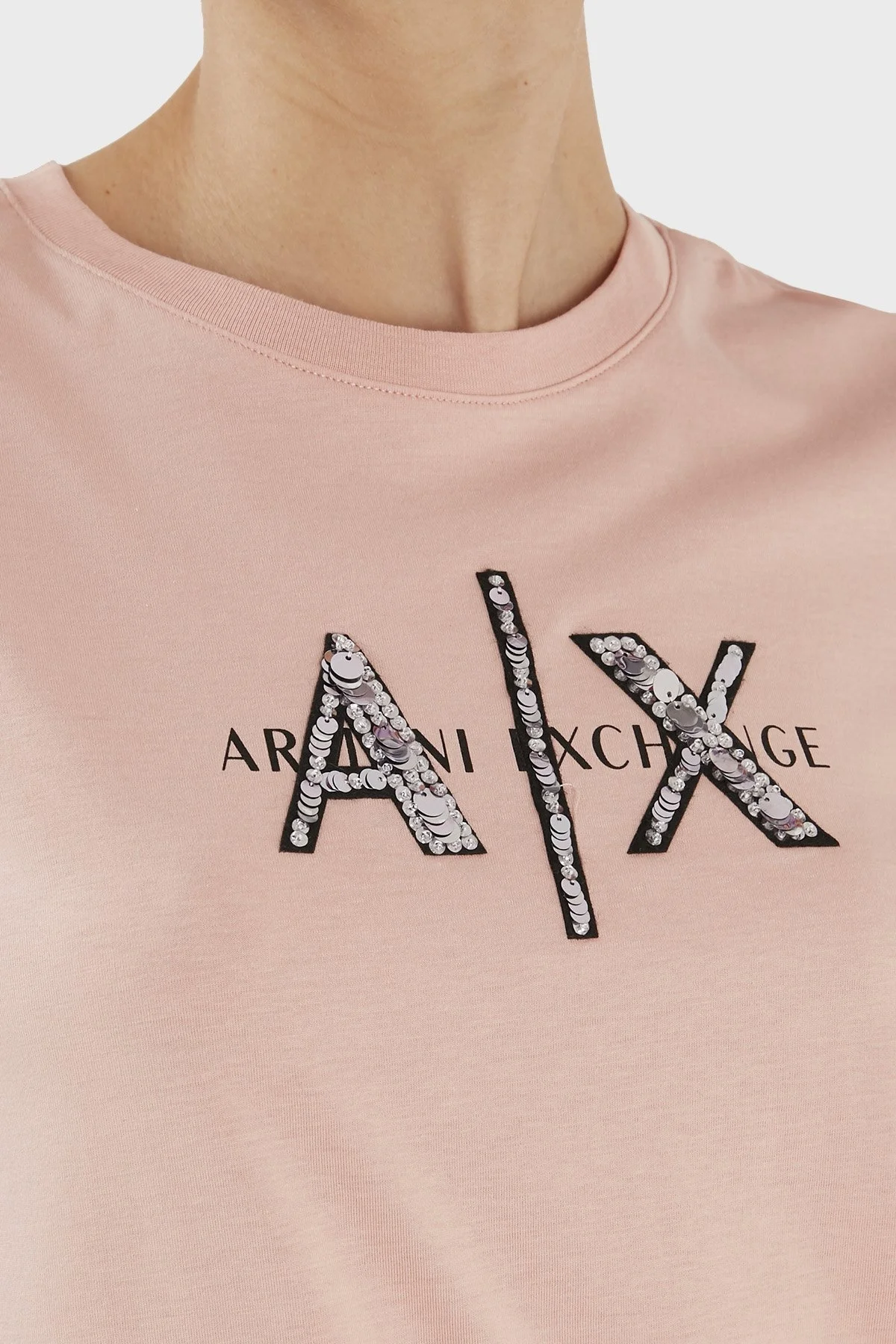 Armani Exchange Logolu % 100 Pamuk Bisiklet Yaka Regular Fit Bayan T Shirt 3RYTBQ YJG3Z 14AO PUDRA - 4