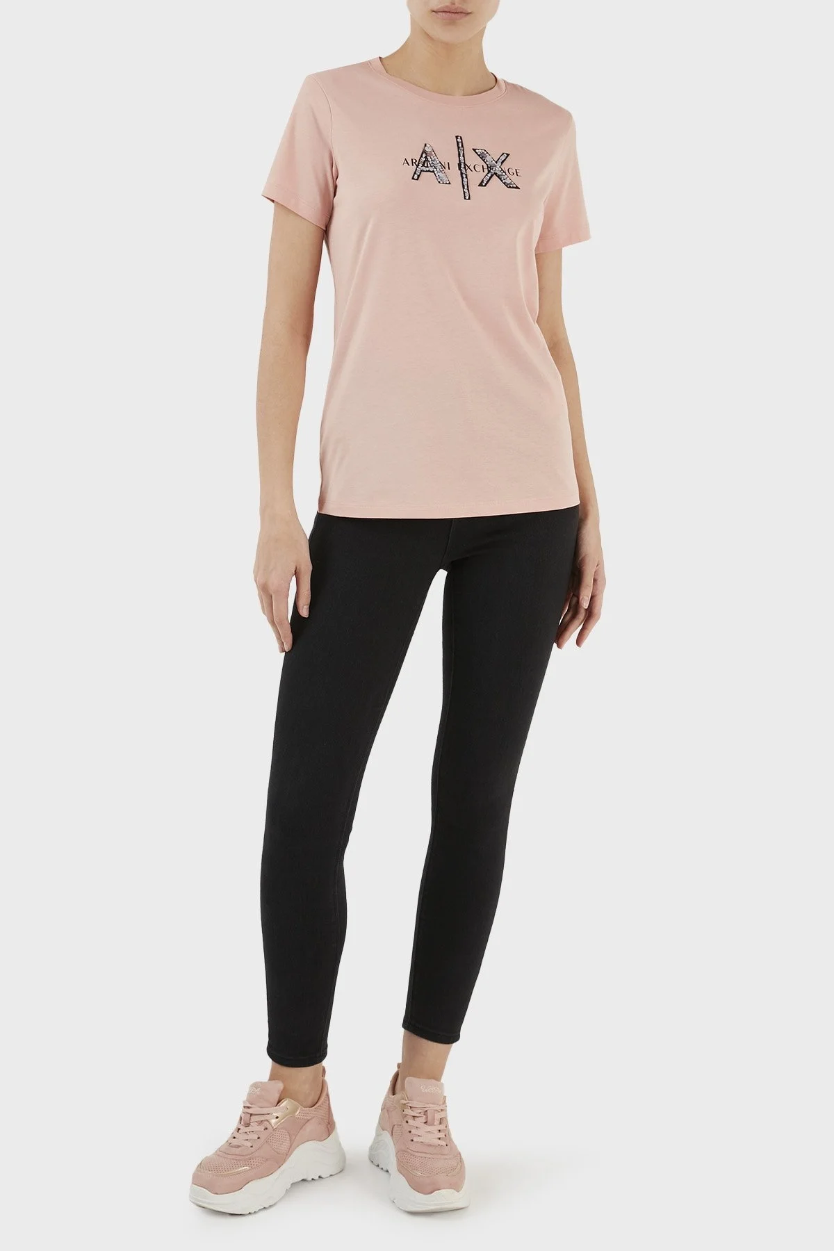 Armani Exchange Logolu % 100 Pamuk Bisiklet Yaka Regular Fit Bayan T Shirt 3RYTBQ YJG3Z 14AO PUDRA - 6