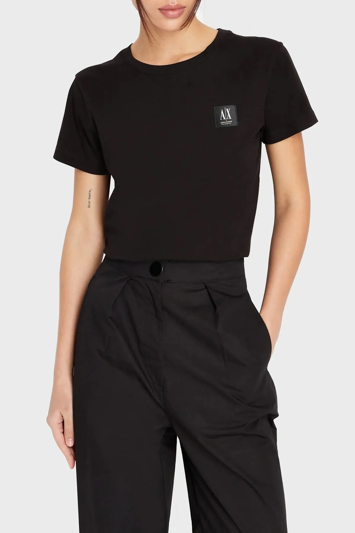 Armani Exchange Logolu % 100 Pamuk Bisiklet Yaka Regular Fit Bayan T Shirt 3RYTFP YJ3RZ 1200 SİYAH - 1