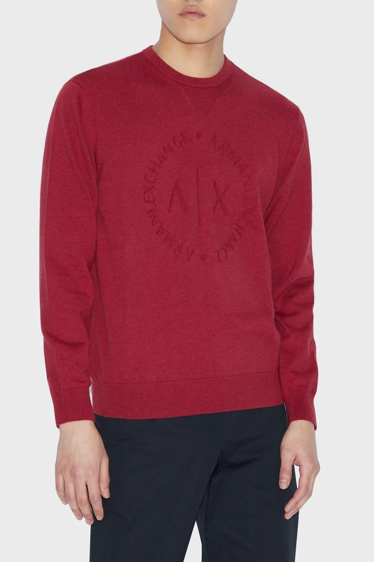 Armani Exchange Logolu % 100 Pamuk Bisiklet Yaka Regular Fit Erkek Kazak 8NZM3D ZM8CZ 1442 BORDO - 1