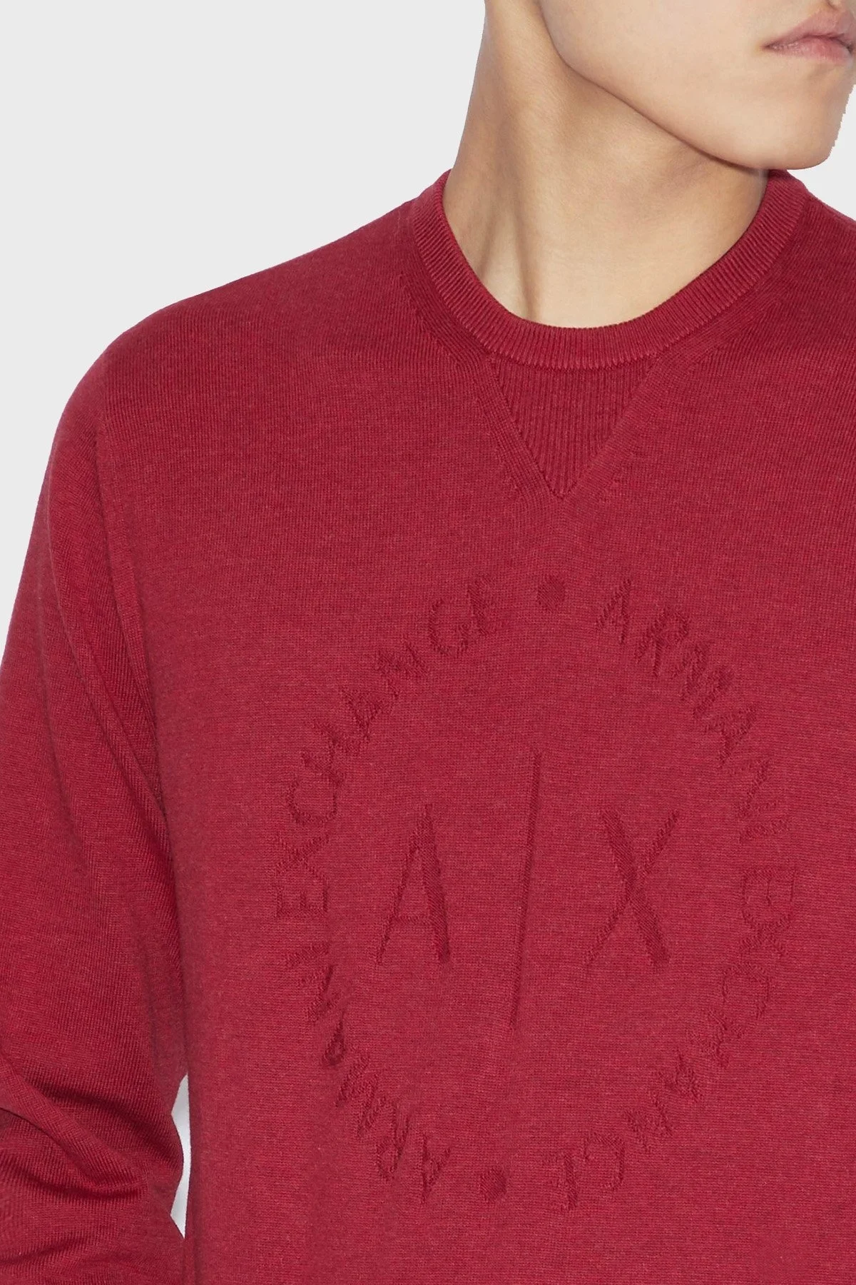 Armani Exchange Logolu % 100 Pamuk Bisiklet Yaka Regular Fit Erkek Kazak 8NZM3D ZM8CZ 1442 BORDO - 4