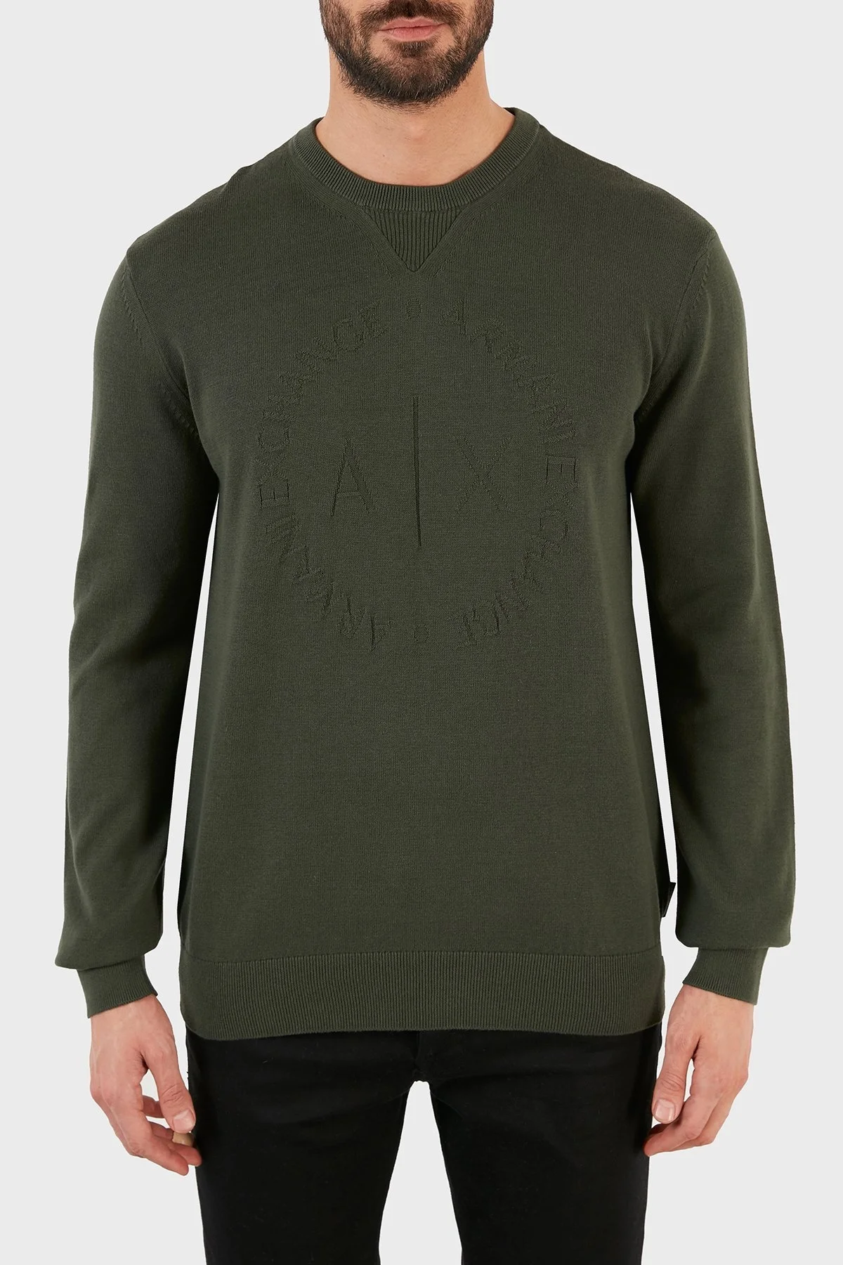 Armani Exchange Logolu % 100 Pamuk Bisiklet Yaka Regular Fit Erkek Kazak 8NZM3D ZM8CZ 1863 HAKİ - 6