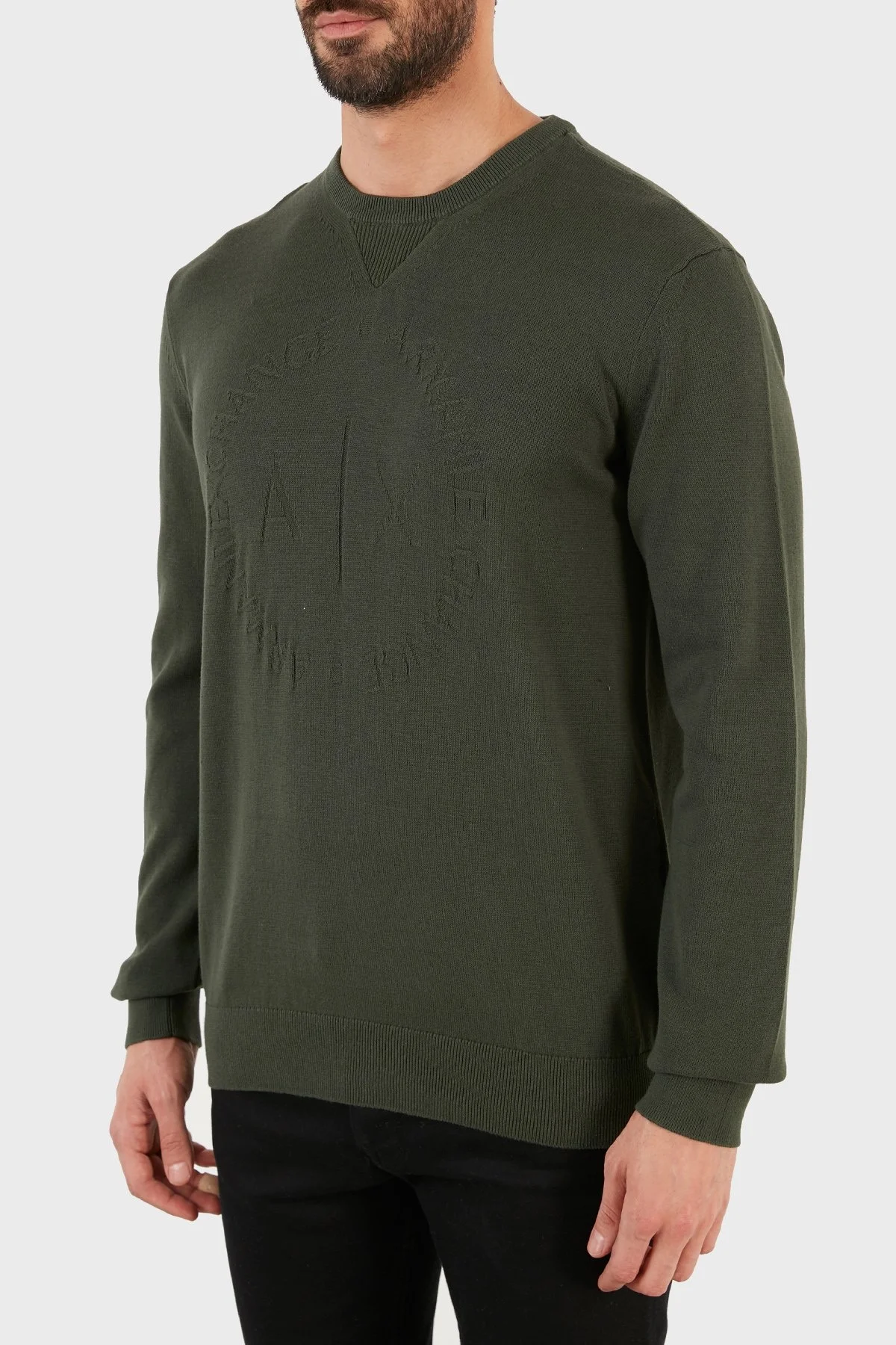 Armani Exchange Logolu % 100 Pamuk Bisiklet Yaka Regular Fit Erkek Kazak 8NZM3D ZM8CZ 1863 HAKİ - 7