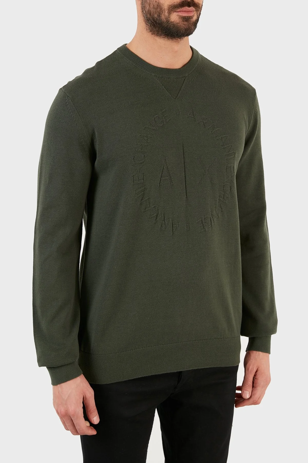 Armani Exchange Logolu % 100 Pamuk Bisiklet Yaka Regular Fit Erkek Kazak 8NZM3D ZM8CZ 1863 HAKİ - 9