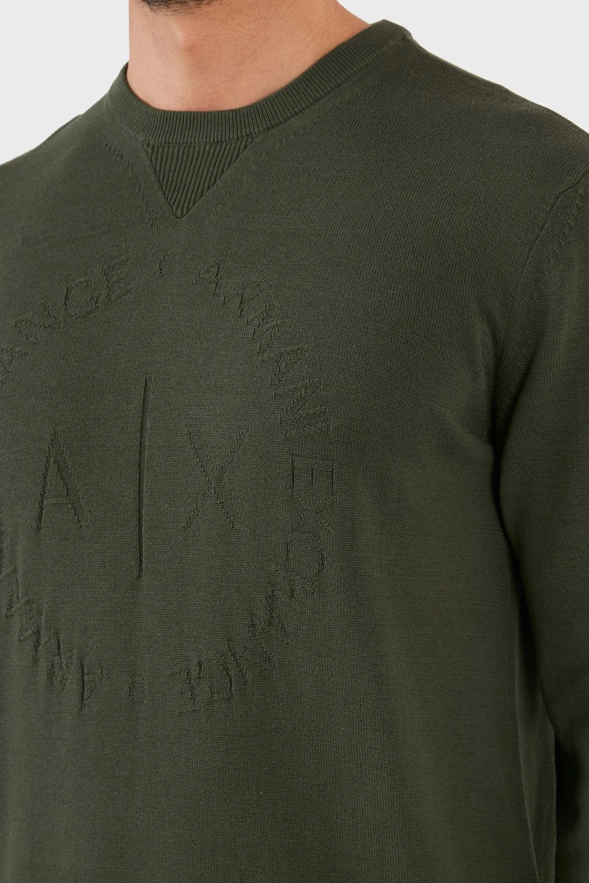 Armani Exchange Logolu % 100 Pamuk Bisiklet Yaka Regular Fit Erkek Kazak 8NZM3D ZM8CZ 1863 HAKİ - 10