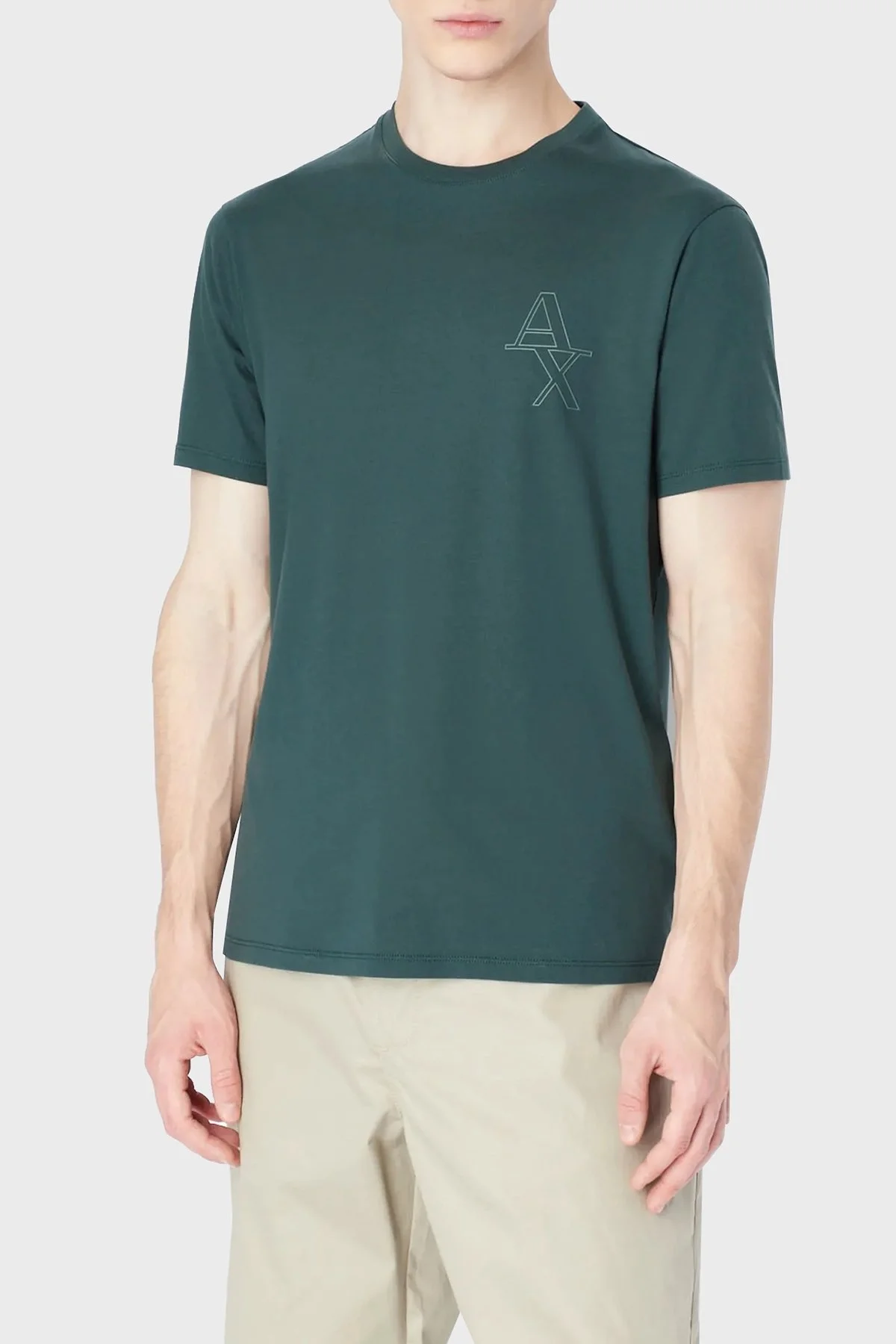 Armani Exchange Logolu % 100 Pamuk Bisiklet Yaka Regular Fit Erkek T Shirt 3RZTHL ZJ9AZ 1882 YEŞİL - 1