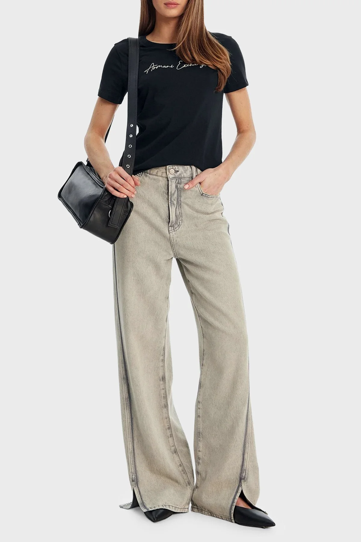 Armani Exchange Logolu % 100 Pamuk Regular Fit Bisiklet Yaka Bayan T Shirt XW000839 AF10356 MC021 SİYAH - 2