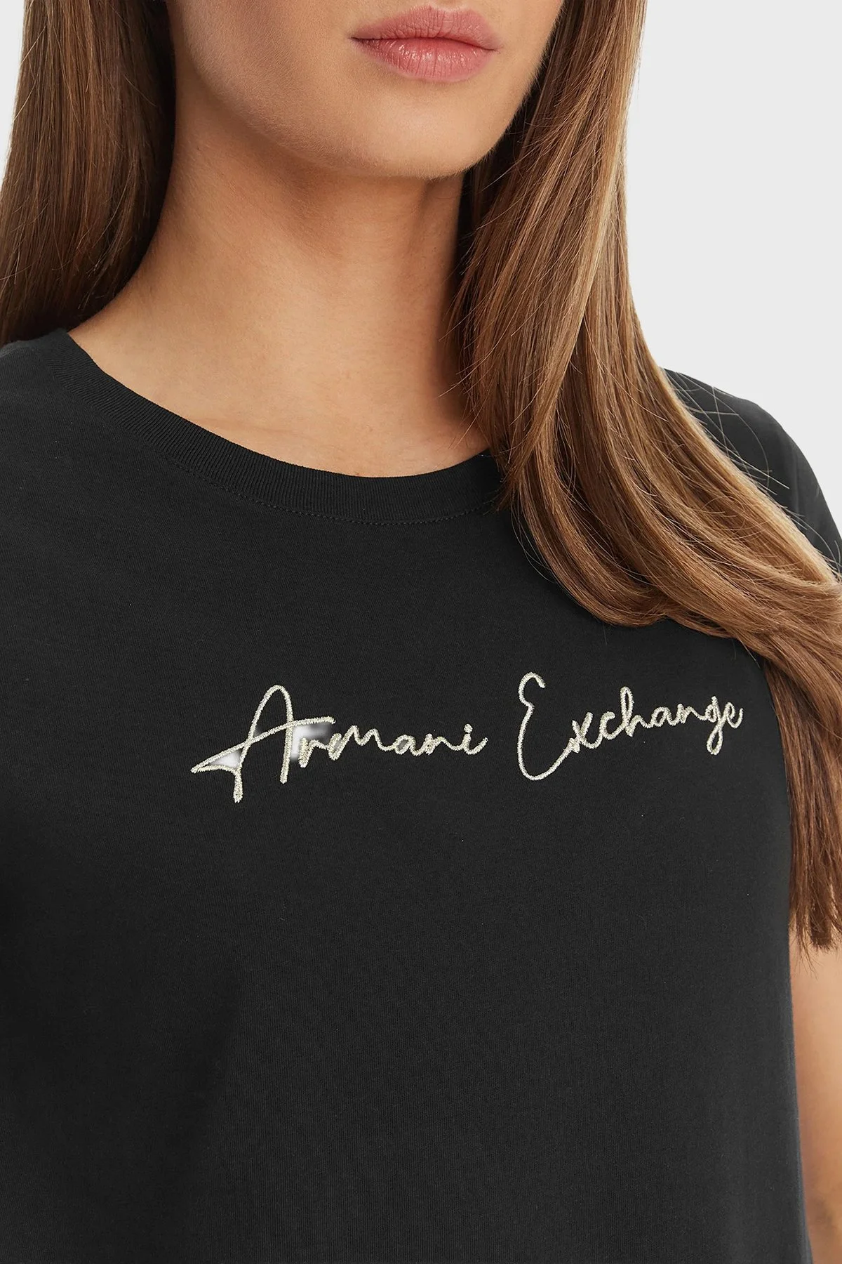 Armani Exchange Logolu % 100 Pamuk Regular Fit Bisiklet Yaka Bayan T Shirt XW000839 AF10356 MC021 SİYAH - 4