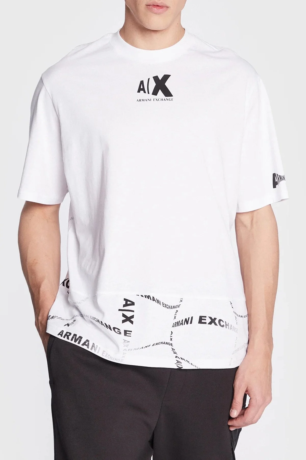 Armani Exchange Logolu % 100 Pamuk Regular Fit Bisiklet Yaka Erkek T Shirt 3RZMFE ZJ8EZ 21BX BEYAZ - 1
