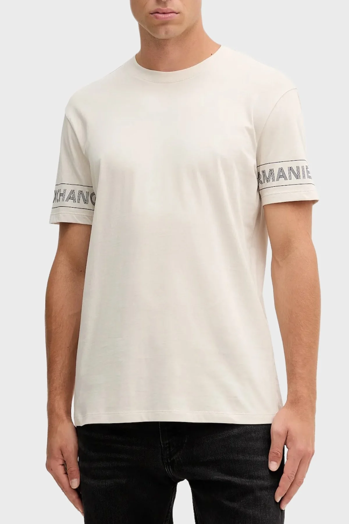 Armani Exchange Logolu % 100 Pamuk Regular Fit Bisiklet Yaka Erkek T Shirt XM001437 AF10356 U1013 BEJ - 1