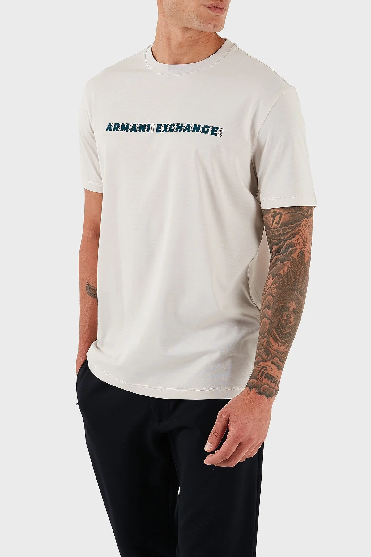 Armani Exchange Logolu % 100 Pamuk Regular Fit Bisiklet Yaka Erkek T Shirt XM001458 AF10364 U1013 GRİ - 3