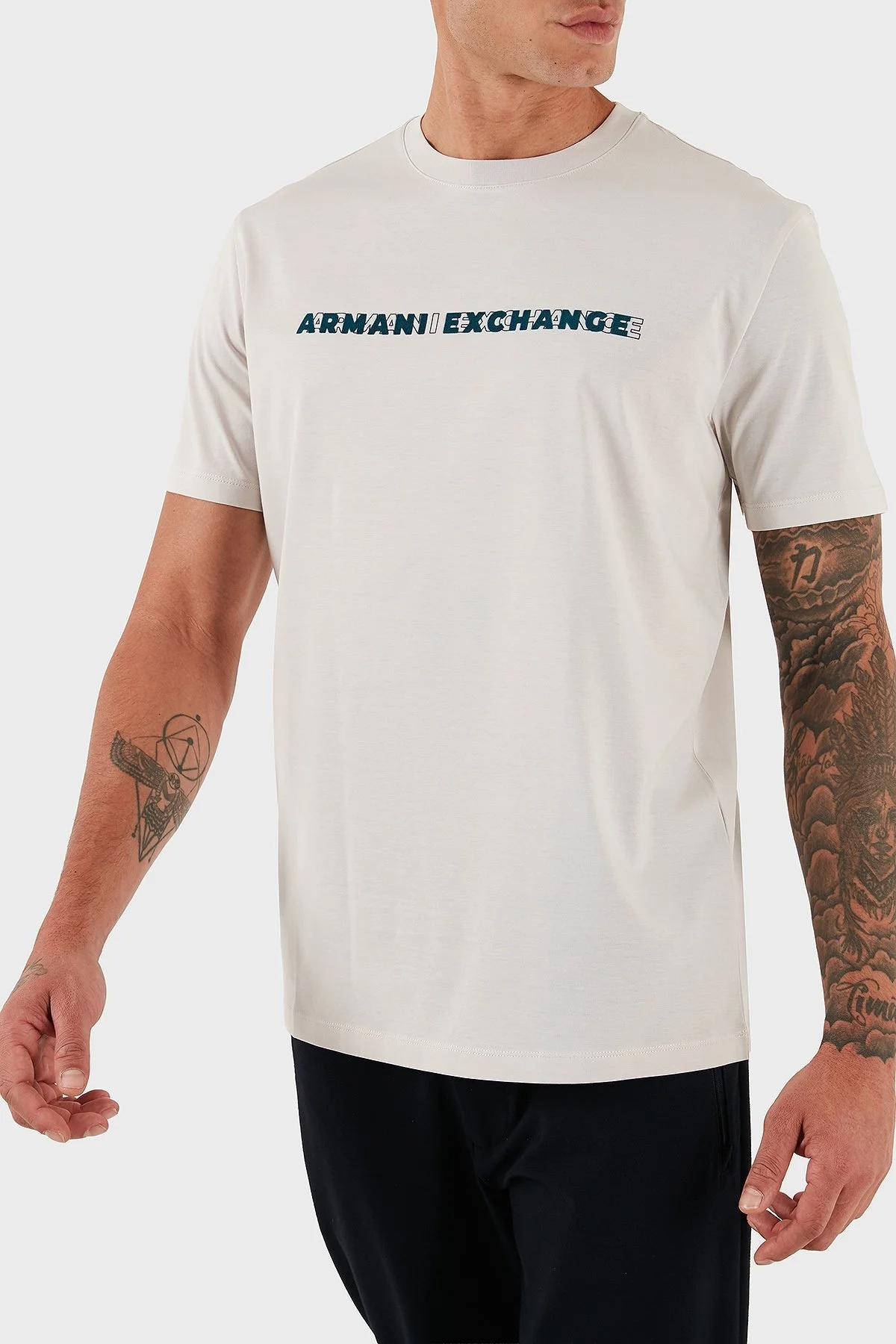 Armani Exchange Logolu % 100 Pamuk Regular Fit Bisiklet Yaka Erkek T Shirt XM001458 AF10364 U1013 GRİ - 4