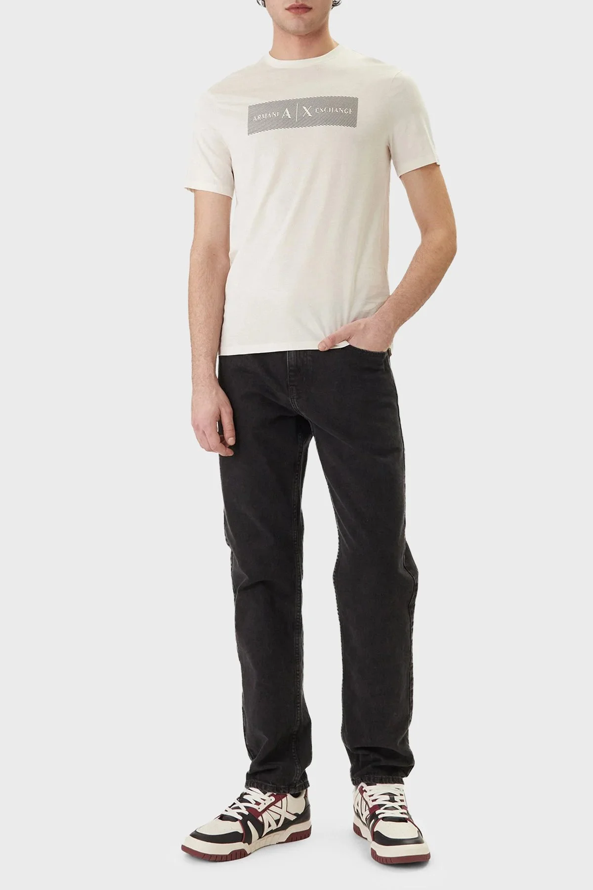 Armani Exchange Logolu % 100 Pamuk Regular Fit Bisiklet Yaka Erkek T Shirt XM002472 AF10356 U1074 KREM - 2