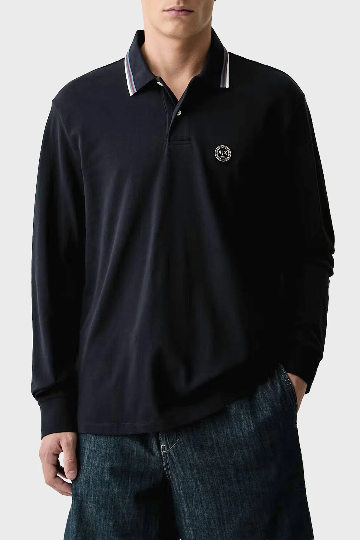 Armani Exchange Logolu % 100 Pamuk Regular Fit Düğmeli Erkek Polo XM003427 AF13026 UB101 Lacivert - 1