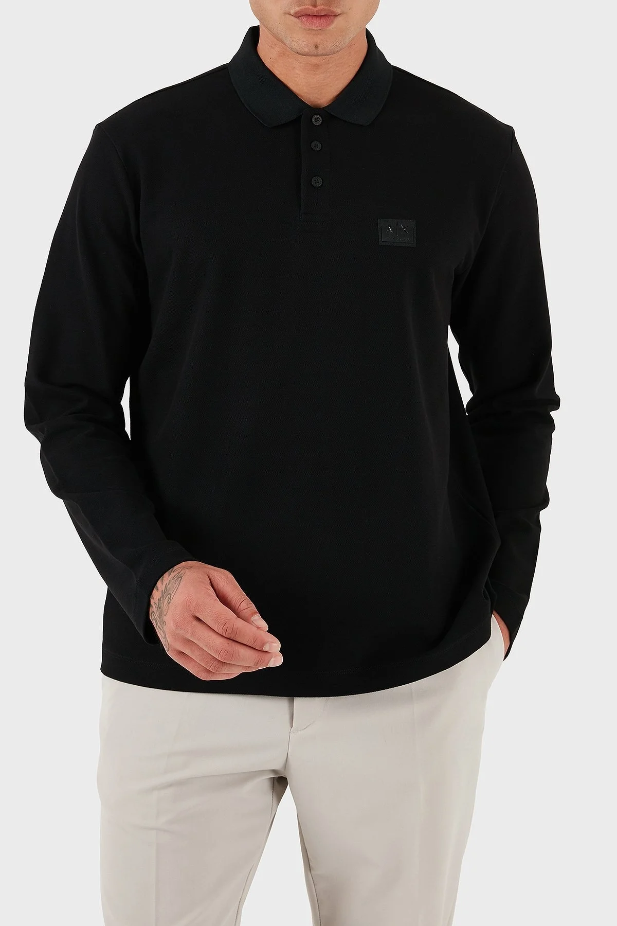 Armani Exchange Logolu % 100 Pamuk Regular Fit Düğmeli Erkek Polo Yaka T Shirt XM001394 AF16262 UC001 SİYAH - 4